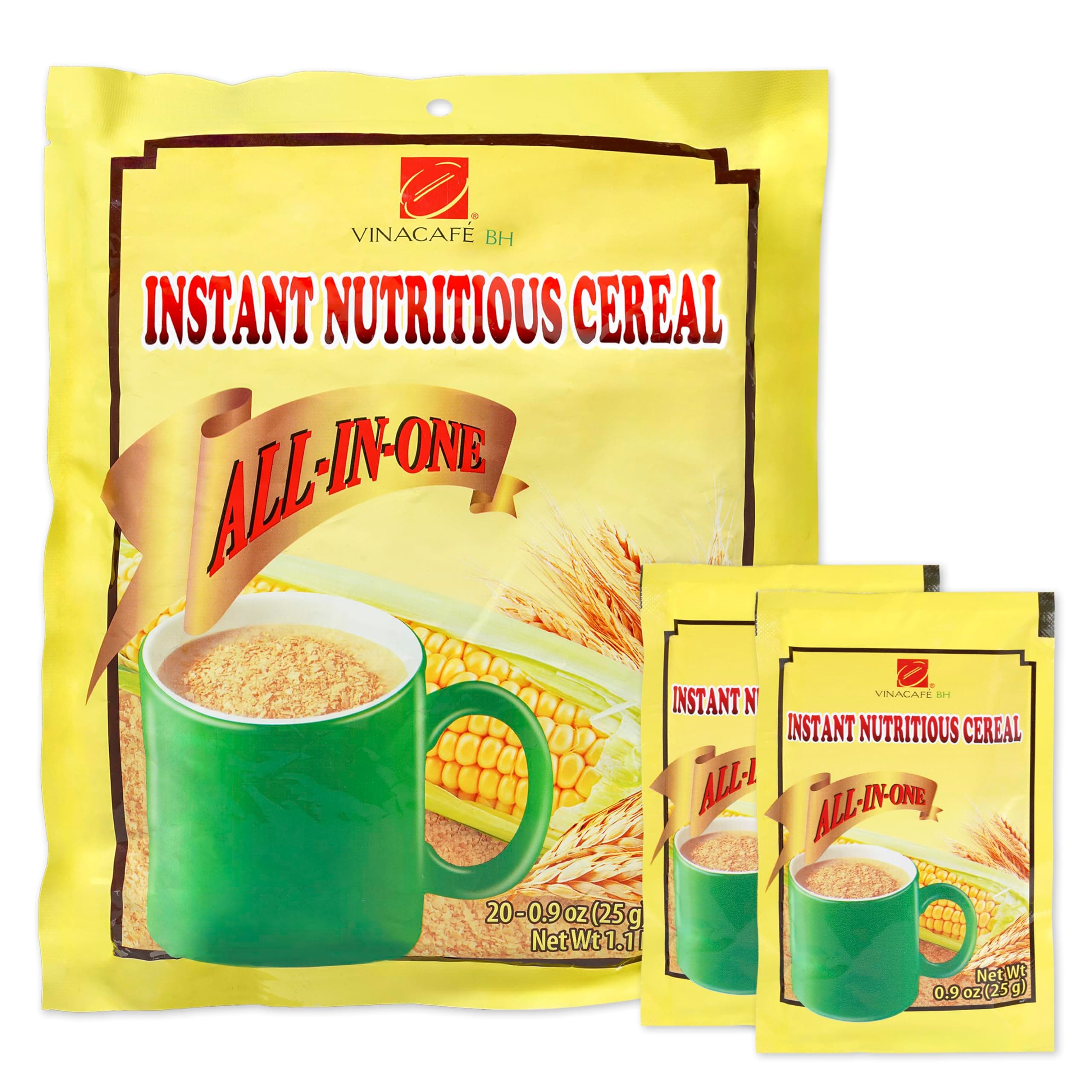 Vinacafe Instant Cereal Mix – 20 Sachets (14.11 Oz) | Nutritious Vietnamese Instant Cereal Drink | Creamy & Delicious Breakfast Beverage | Quick & Easy Hot or Cold Preparation