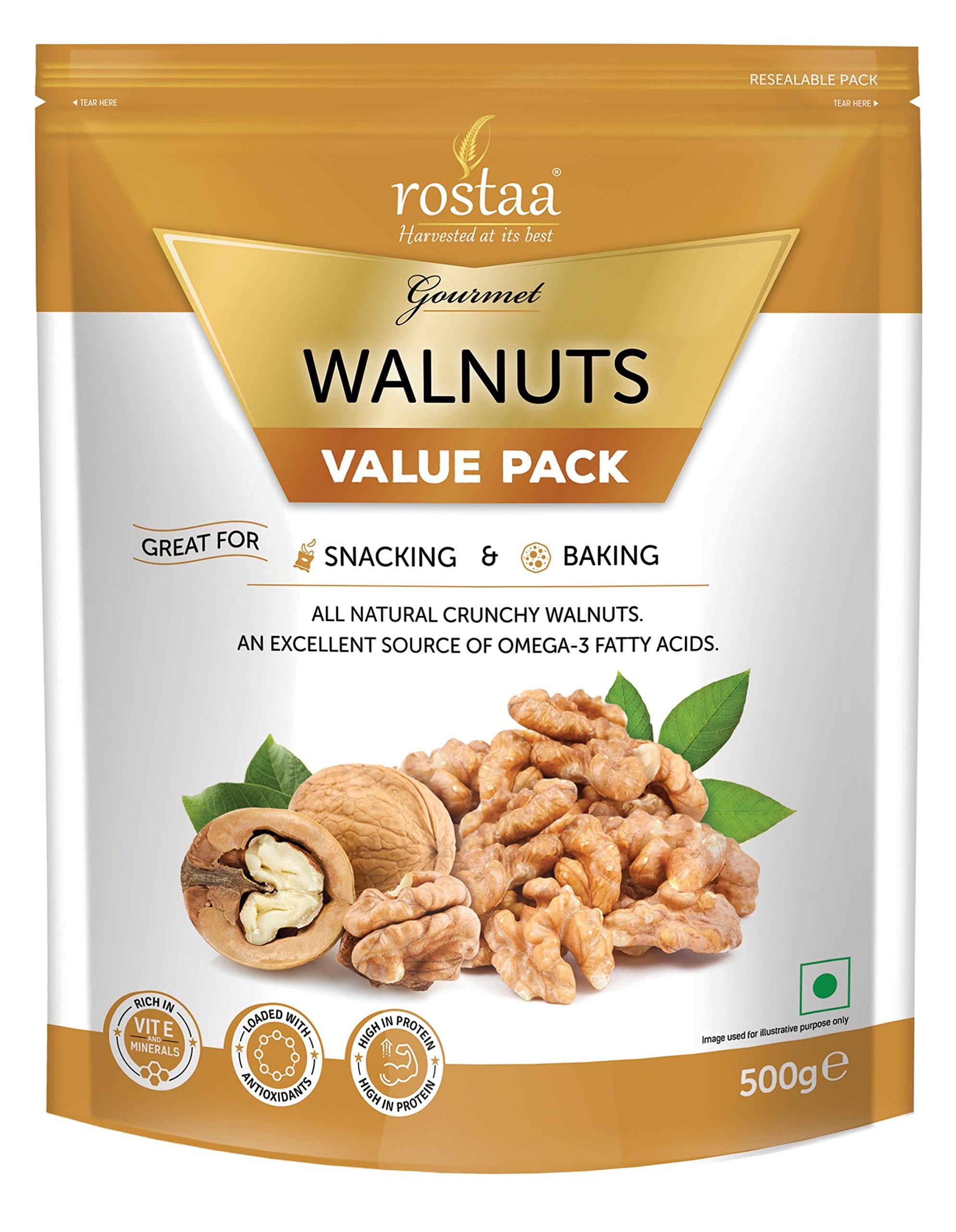 rostaa Premium Fresh Walnut (Akhrot) Walnut Magaj Without Shell High In Protein &Iron (Gluten Free,Non-Gmo & Vegan) 500Gm Value Pack (Akhrot Giri) Walnut Kernels 500Gm|Delicious & Crunchy Walnut