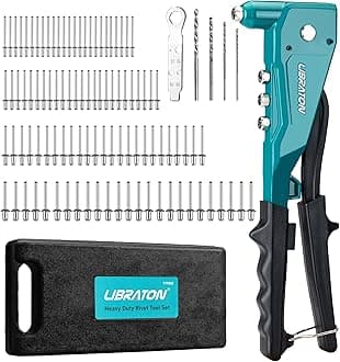 Libraton Heavy Duty Rivet Gun, Pop Rivet Gun Set, Professional Hand Riveter, Manual Riveting Tool with 100Pcs Rivets and 4 Interchangeable Heads, for Metal, Wooden and Plastic
