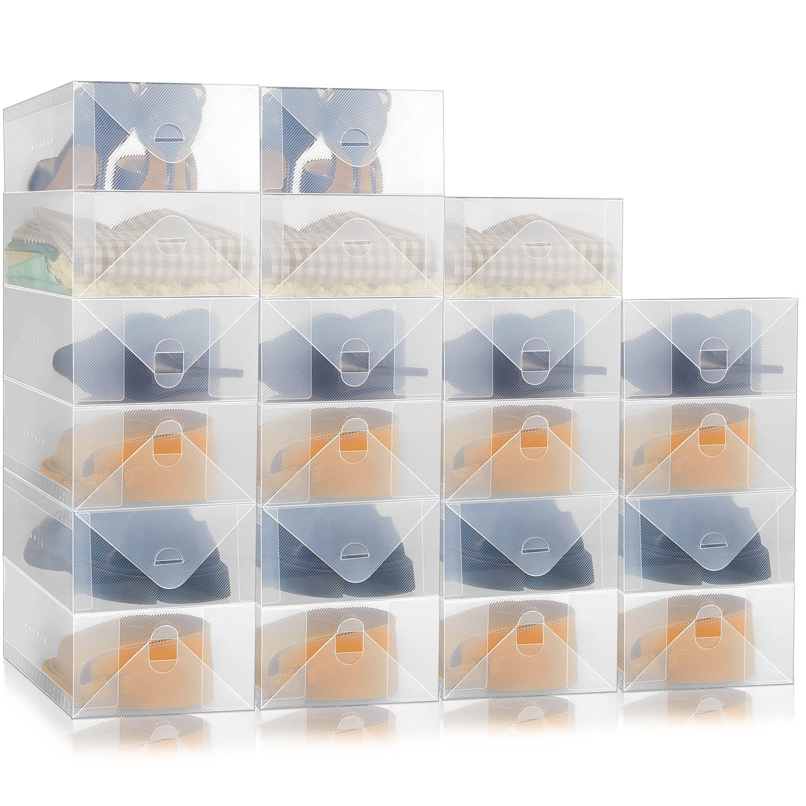 Sintuff 20 Pcs Clear Shoe Boxes Plastic Stackable Clear Shoe Storage Boxes for Women Men Ankle Boots High Heels Rooms Closet(11.8 x 7.5 x 3.7 Inches)
