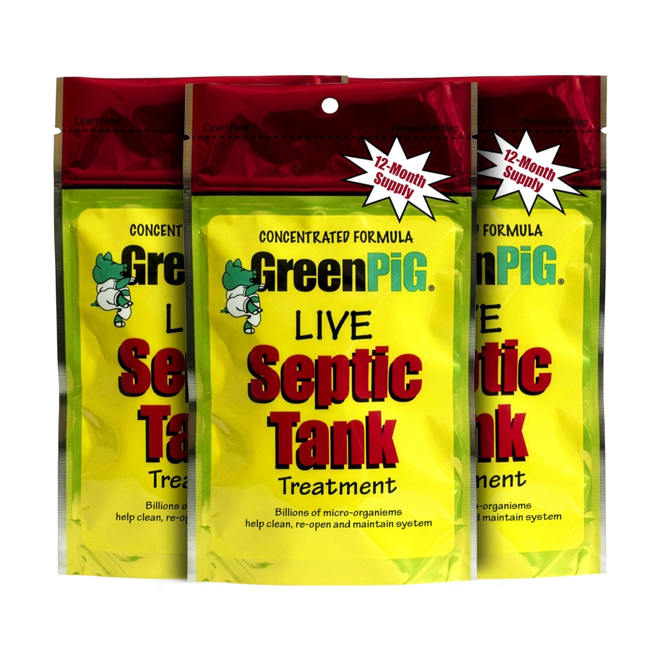 Septic Tank Treatment Packets – Septic-Safe Enzyme Treatment for Preventative Maintenance, Helps Prevent Clogs & Odors, 3-Year Supply (12 Packets)