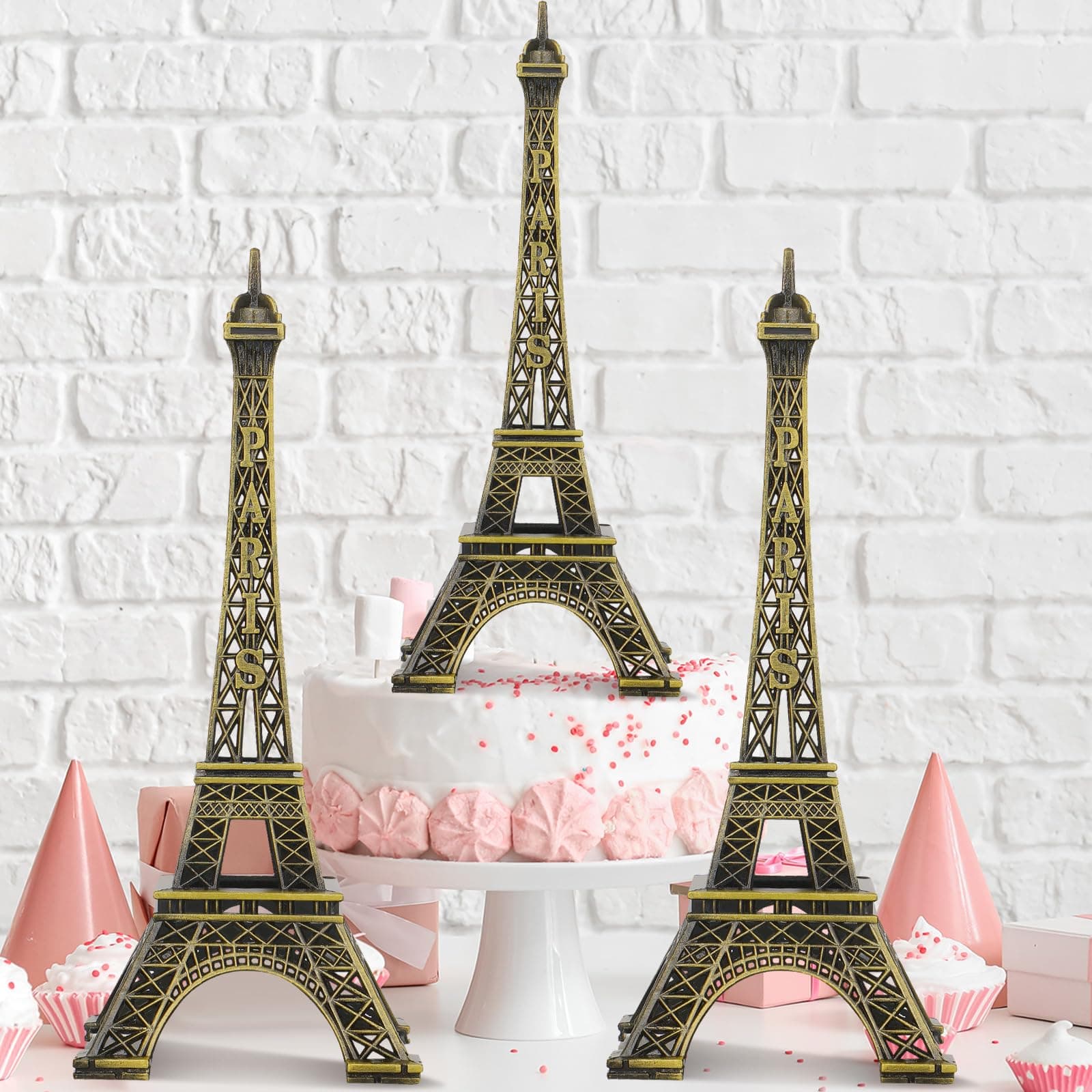 Shimeyao 3 Pcs 6 Inch Eiffel Tower Cake Topper Paris Small Eiffel Tower Centerpiece for Tables Top Mini Statue Figurine Home Decoration for Souvenirs Christmas Party Ornament