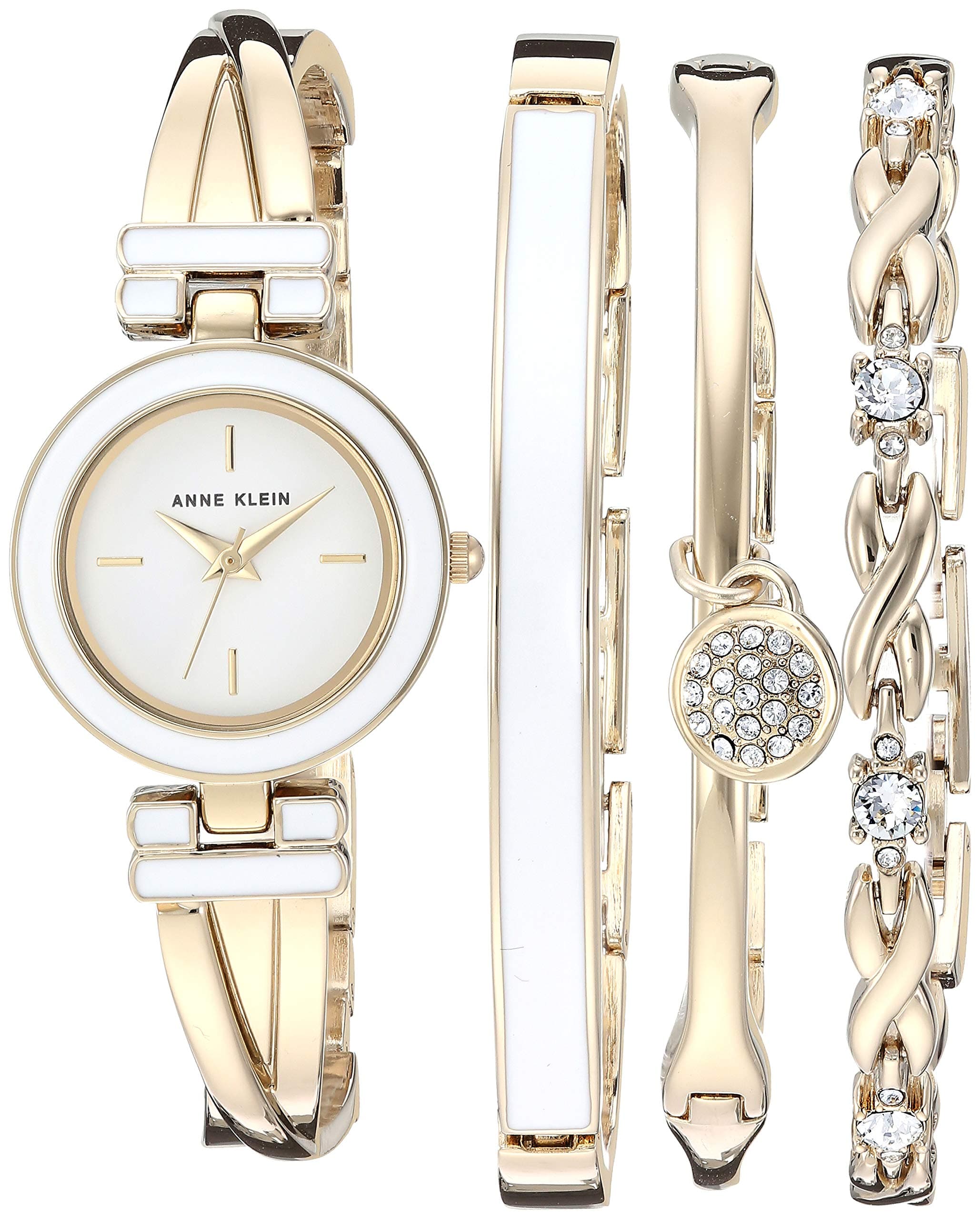 Women's Crystal Accented Bangle Watch and Bracelet Set