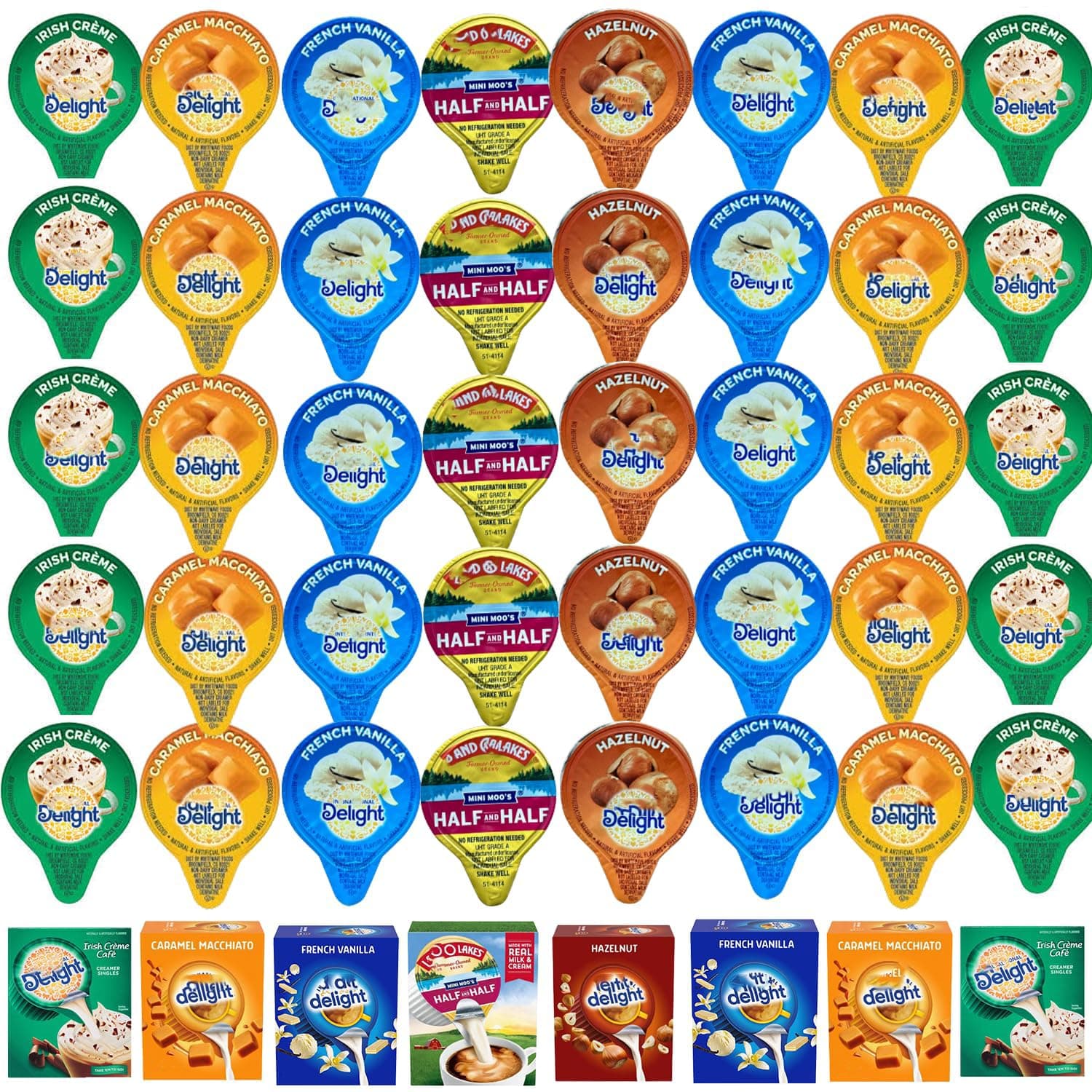 GenericCoffee Creamer Singles Variety Pack Packaged by Bools, International Delight Mini Coffee Creamer & Mini Moo's 5 Flavor Assortment (75 Pack) for Home, Office, Coffee, Bar, Gift