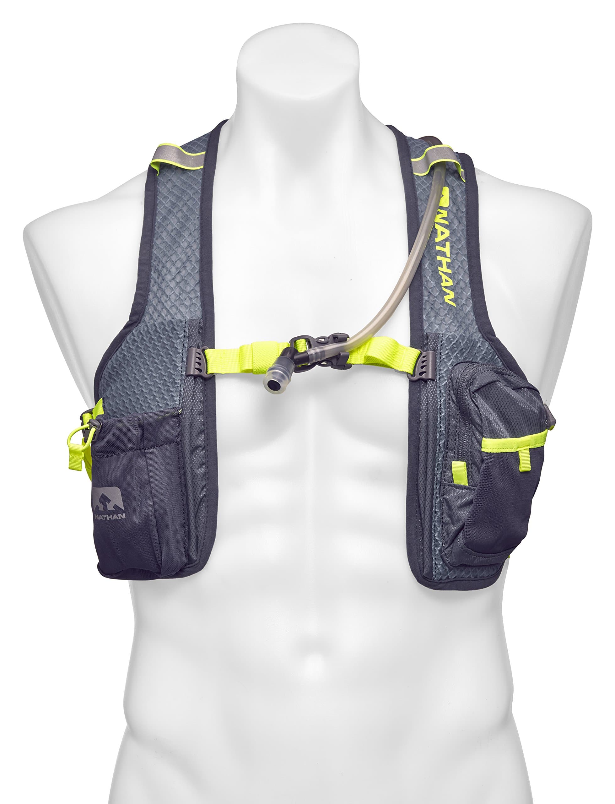 Nathan Unisex Hydration Back-Pack for Running, Hiking, Cycling and more. 2L Bladder Included / 6L Storage Capacity. Adjustable Straps. NO BOUNCE while Running.