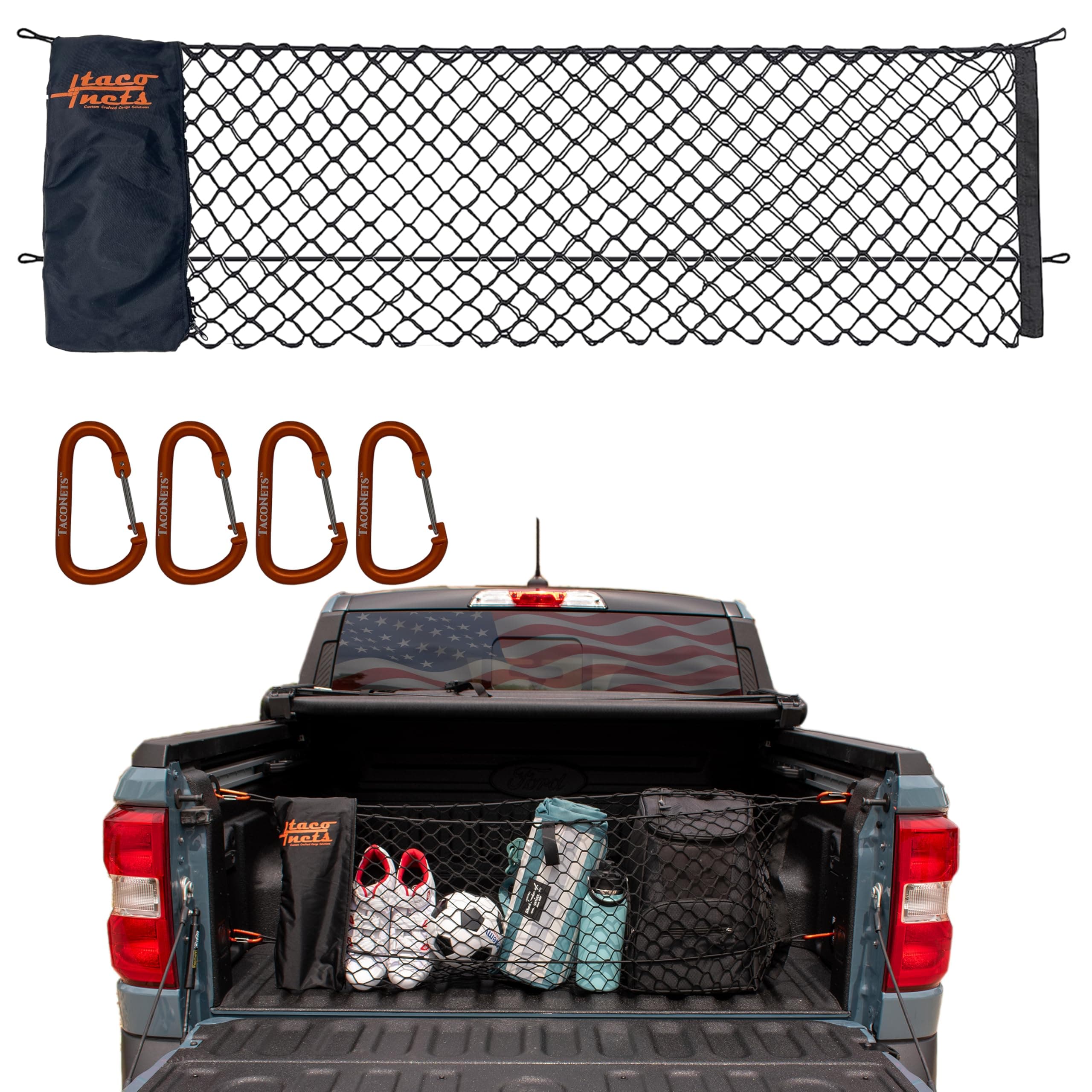 Envelope Cargo Net for Ford Maverick - Fits 2022-2025 - Upgraded 5mm Bungee - Integrated Storage Bag - Heavy Duty Carabiners - Designed in USA