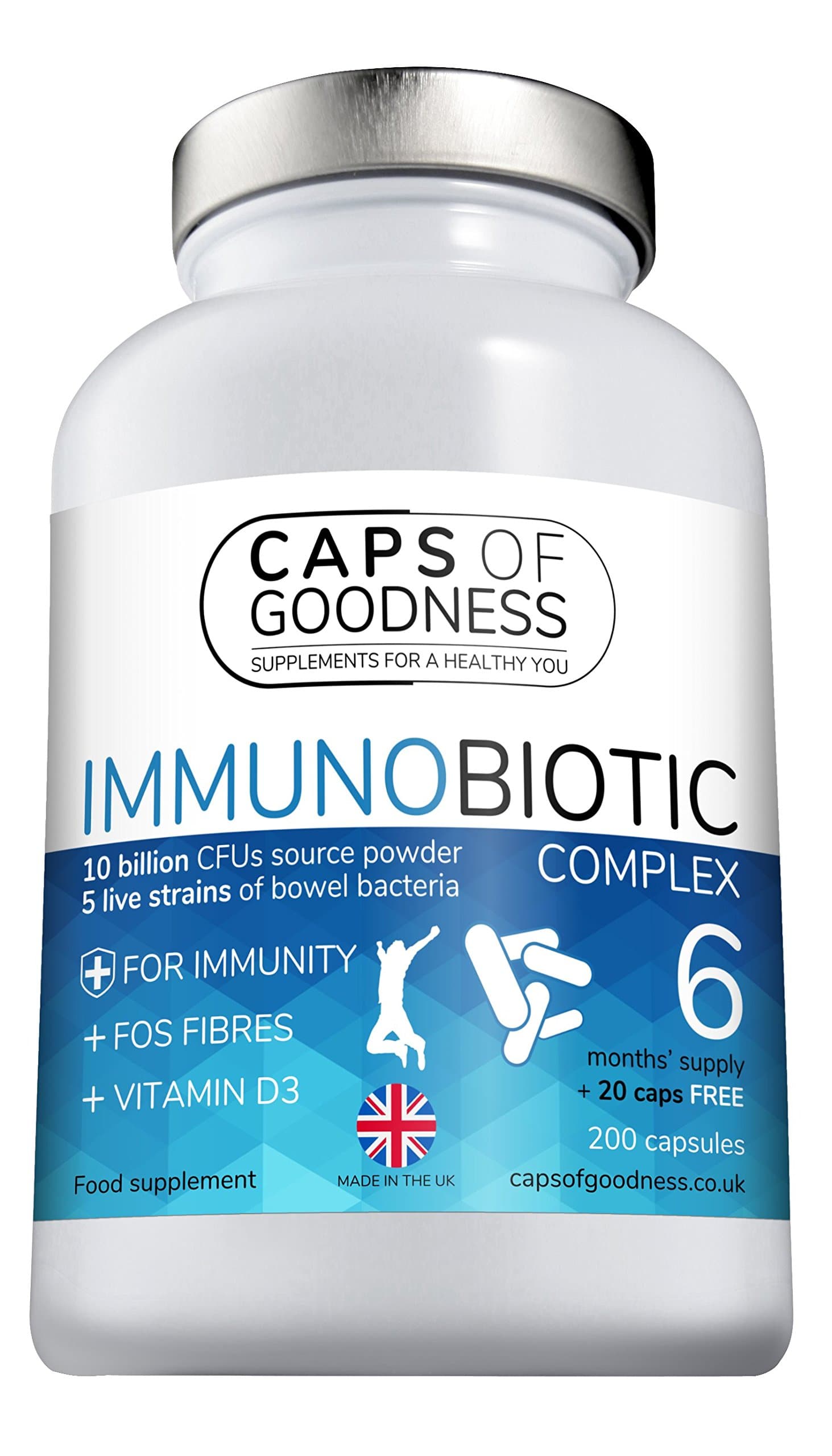 ImmunoBiotic Complex probiotic Supplement (200 Capsules - 6 Months Supply + 20 Extra caps Free), high-Strength, 5-Strain probiotic Complex of Live Bacteria