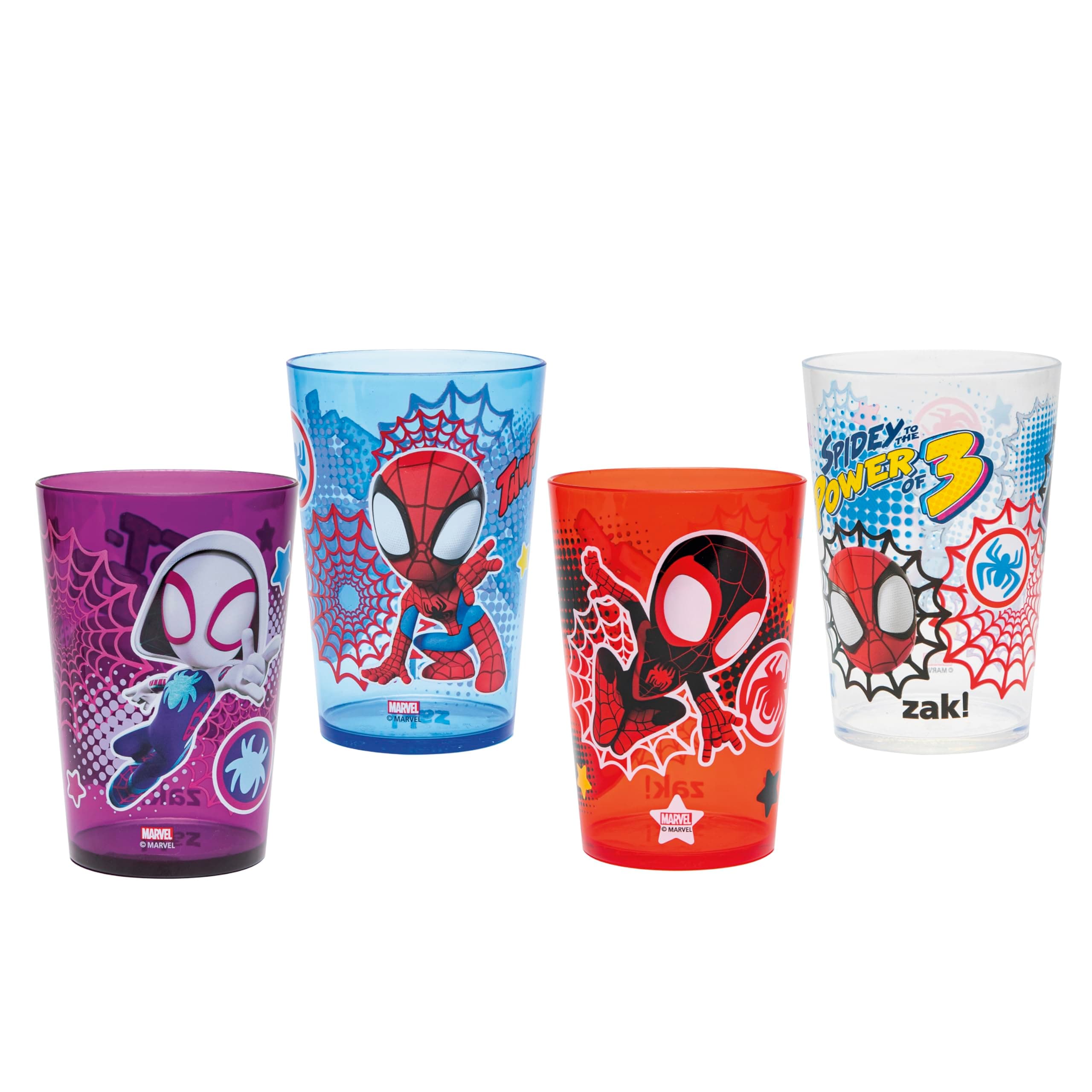 Marvel Spider-Man Nesting Tumbler Set for At Home, 14.5oz Non-BPA Plastic Cups, 4-Pack (Spidey and His Amazing Friends)