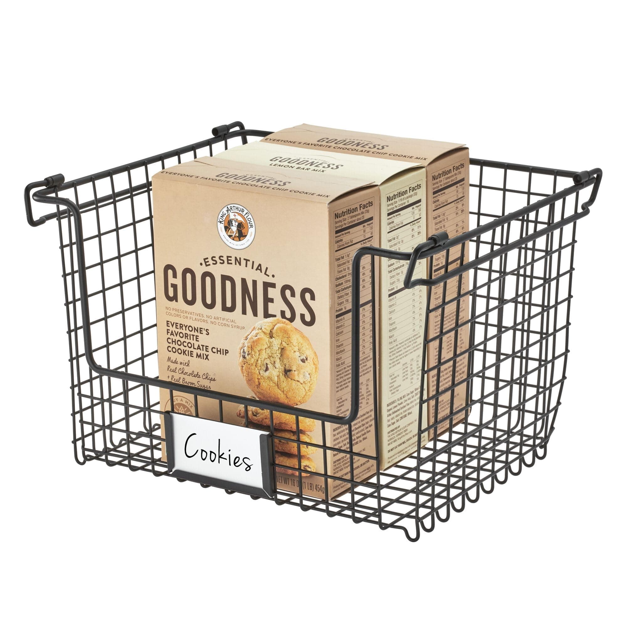 iDesign Wire Storage Basket, Extra Large Metal Basket for Bathroom, Kitchen and Office, Stackable Kitchen Organiser with Handles, Black