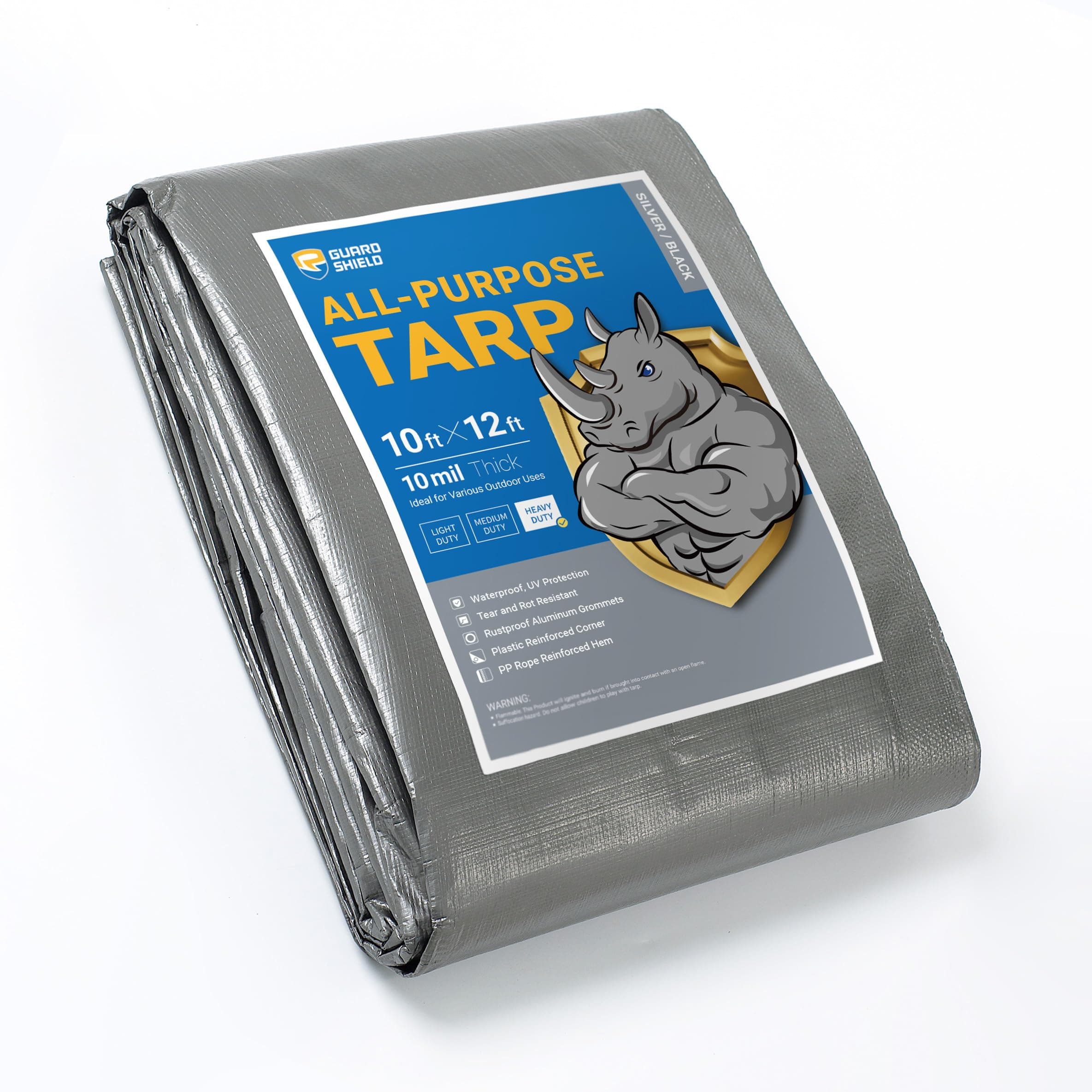 Heavy Duty Tarp 10x12 Feet Silver/Black Multi Purpose Thick Waterproof Poly Tarp Cover 10mil