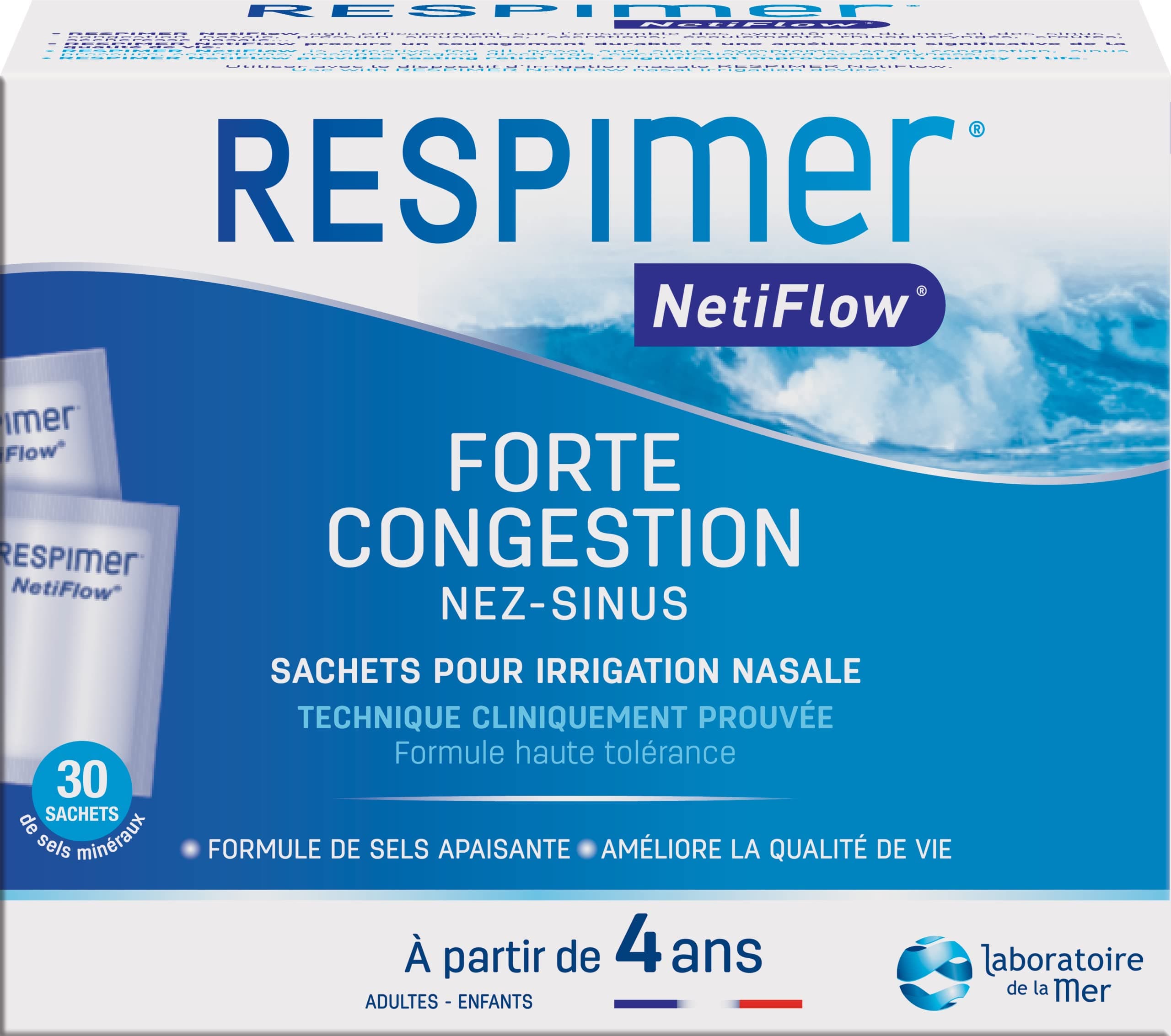 RESPIMER® NetiFlow® Refills 30 Sachets for Nasal Irrigation - Patented Formula and Made in France - Ages 4 and Above
