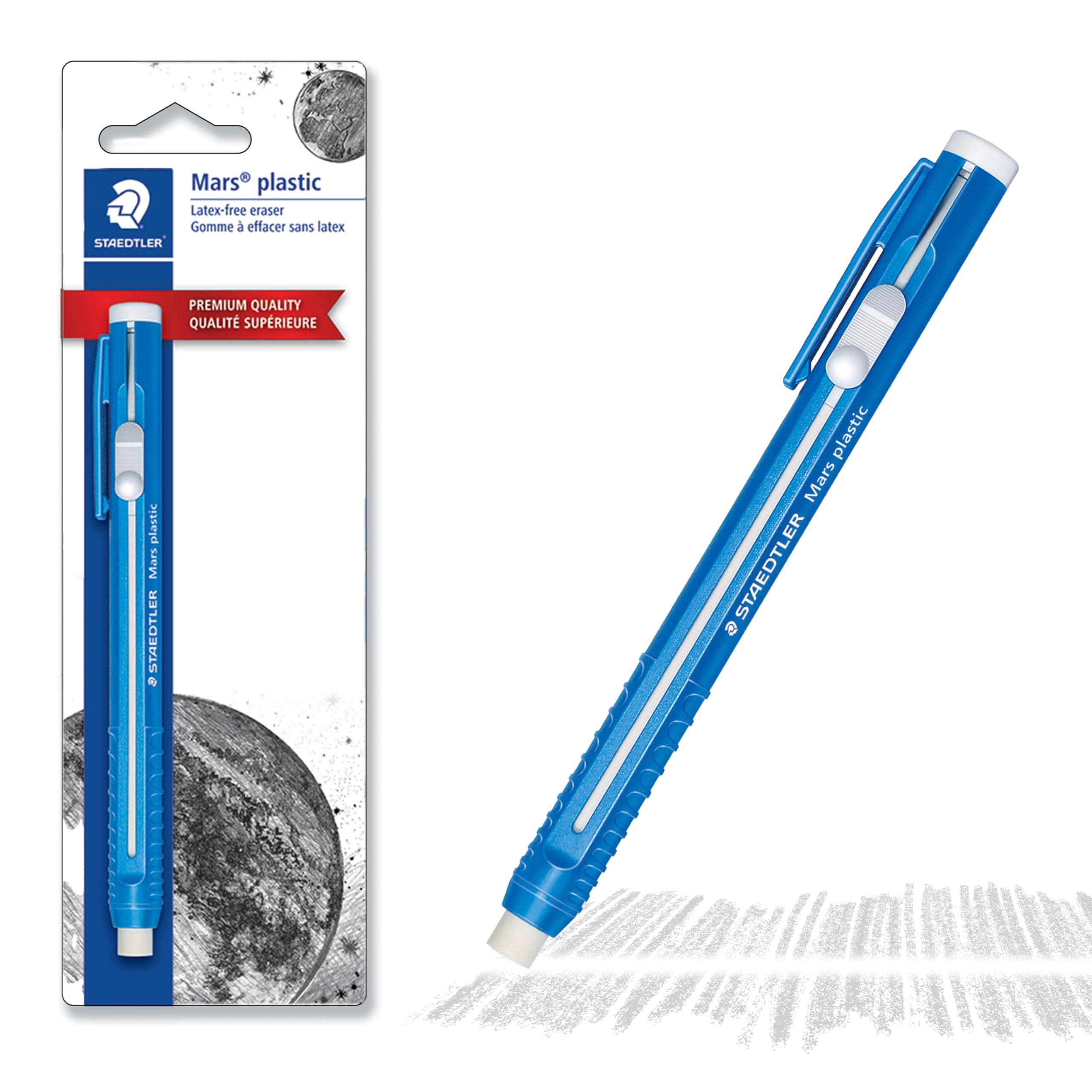 STAEDTLER Mars Plastic Eraser Pen with Refillable Holder, German-Made Eraser for Pencils, Smudge-Free & Tear-Free Precision, Retractable Design with Clip, Blue