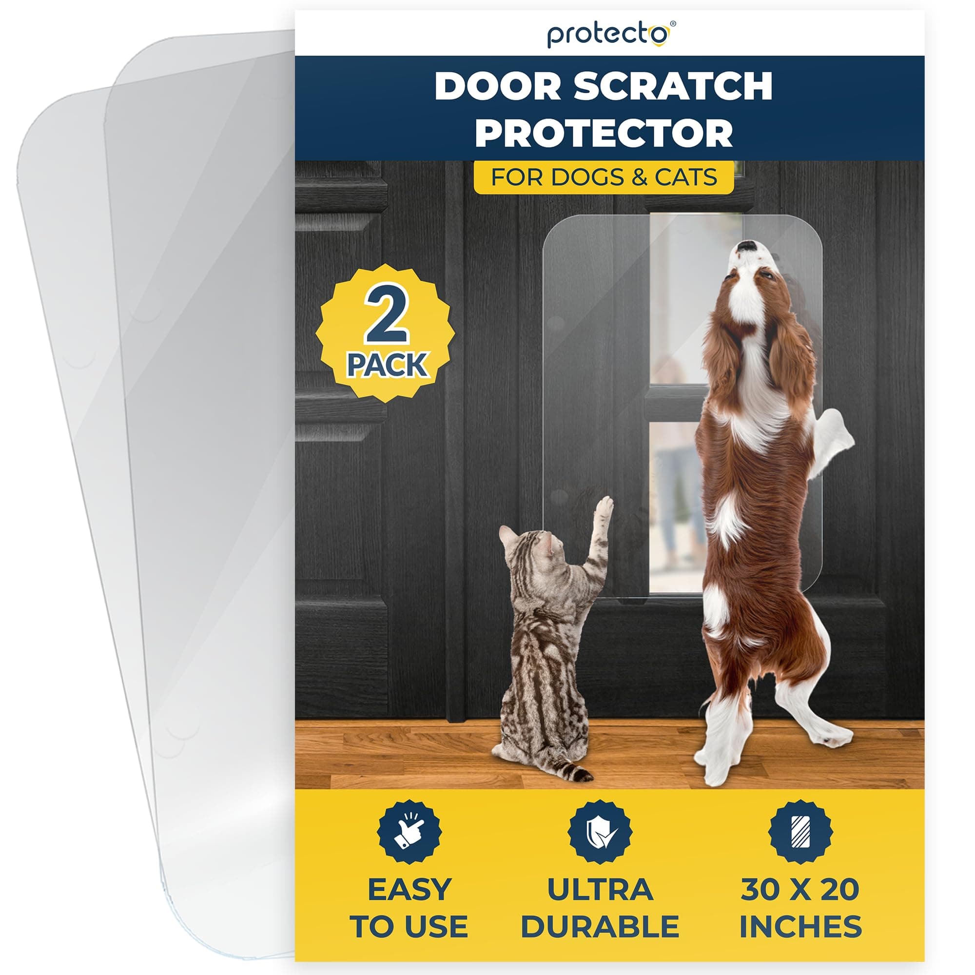 - PROTECTO 2 Pack Door Protector from Dog Scratching 30x20 Cat & Dog Scratch Guard for Indoor/Outdoor Use Easy Install on Doors, Walls, Glass & Screen