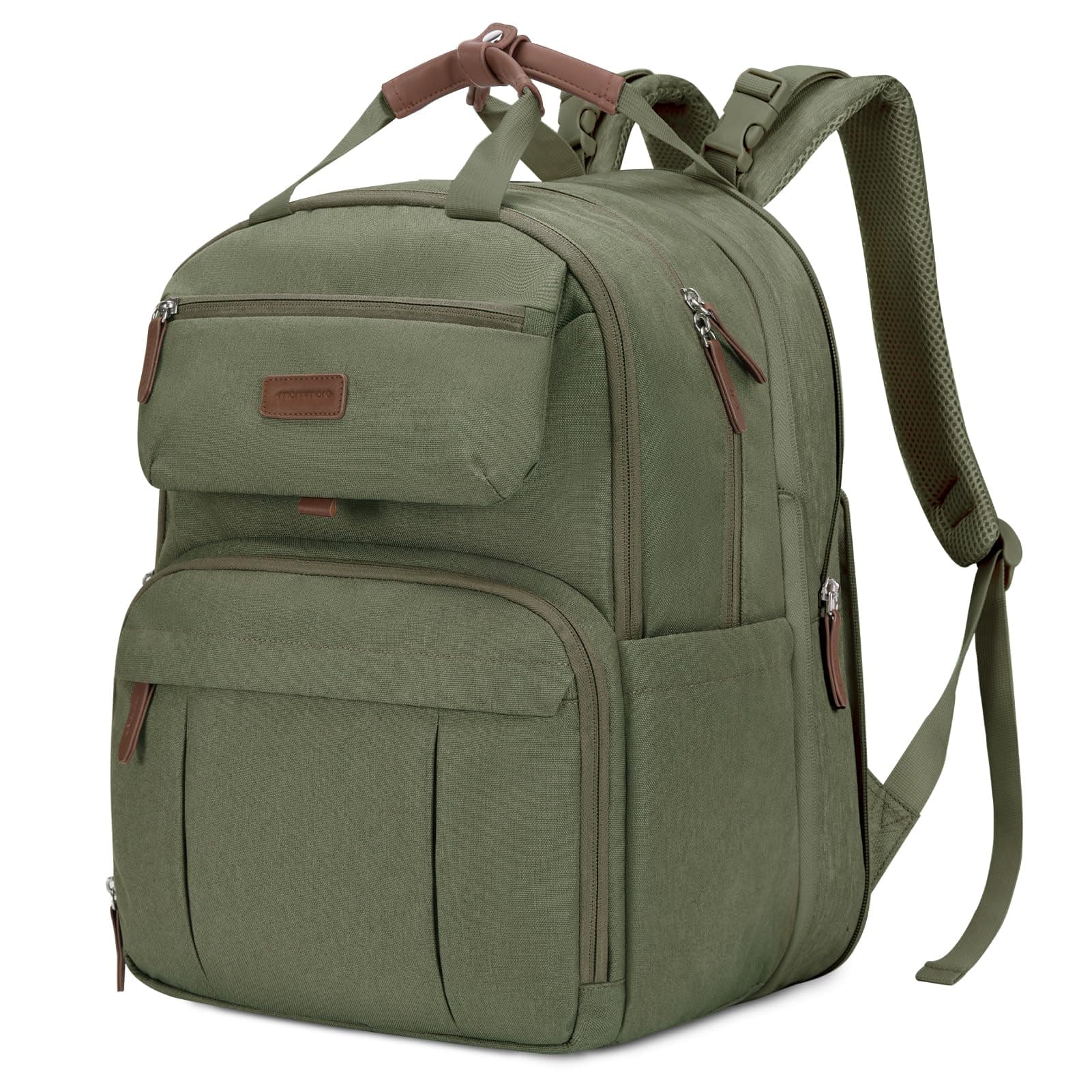 mommore Diaper Bag Backpack, Multi-pocket Large Diaper Bag Travel Backpack for Mom Dad, Quick Access Baby Bag with Insulated Pockets, Changing Pad, Stroller Straps