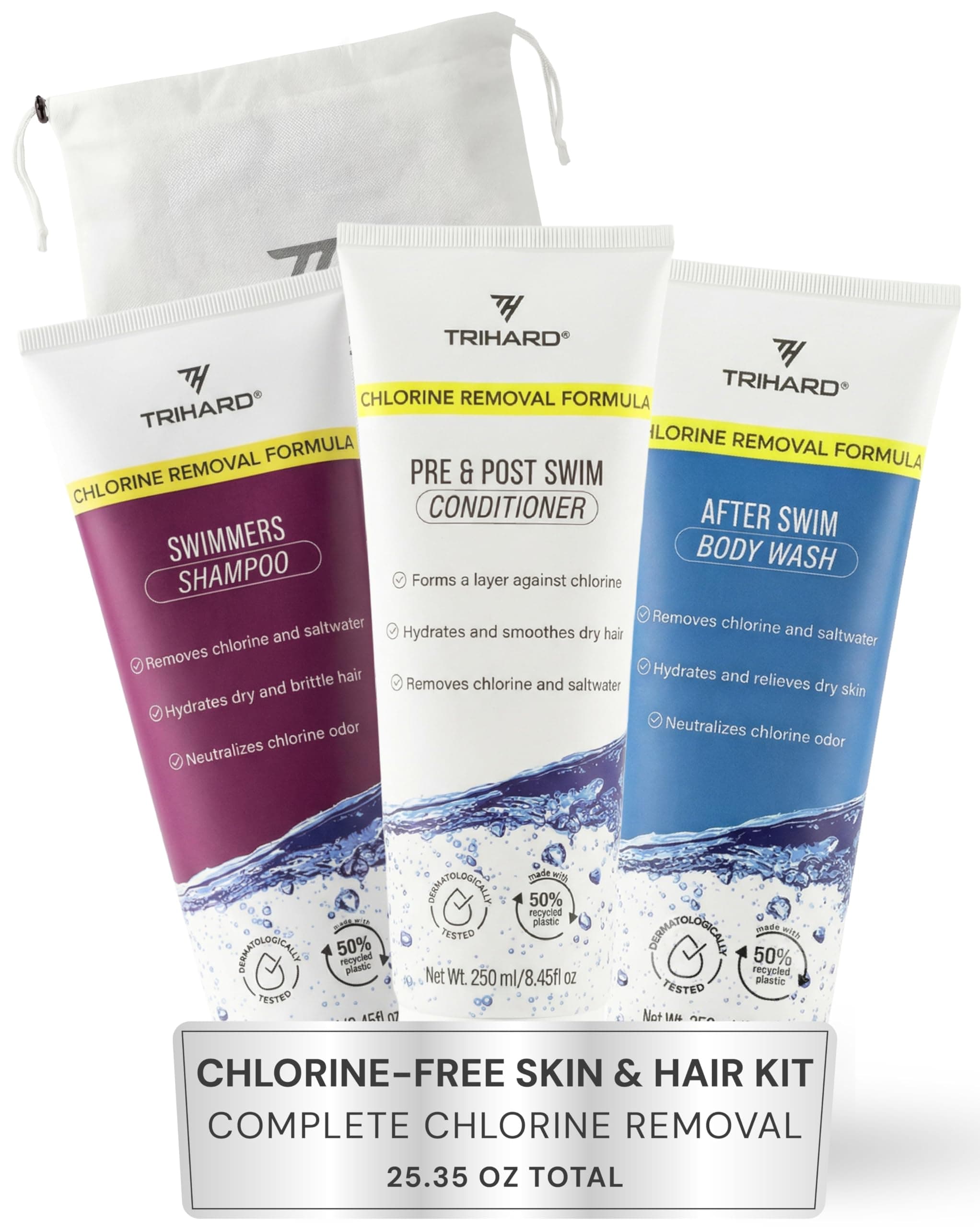 Complete Chlorine Removal Bundle By TRIHARD | Shampoo, Conditioner, Body Wash | Ultimate Pre & Post Swim Care
