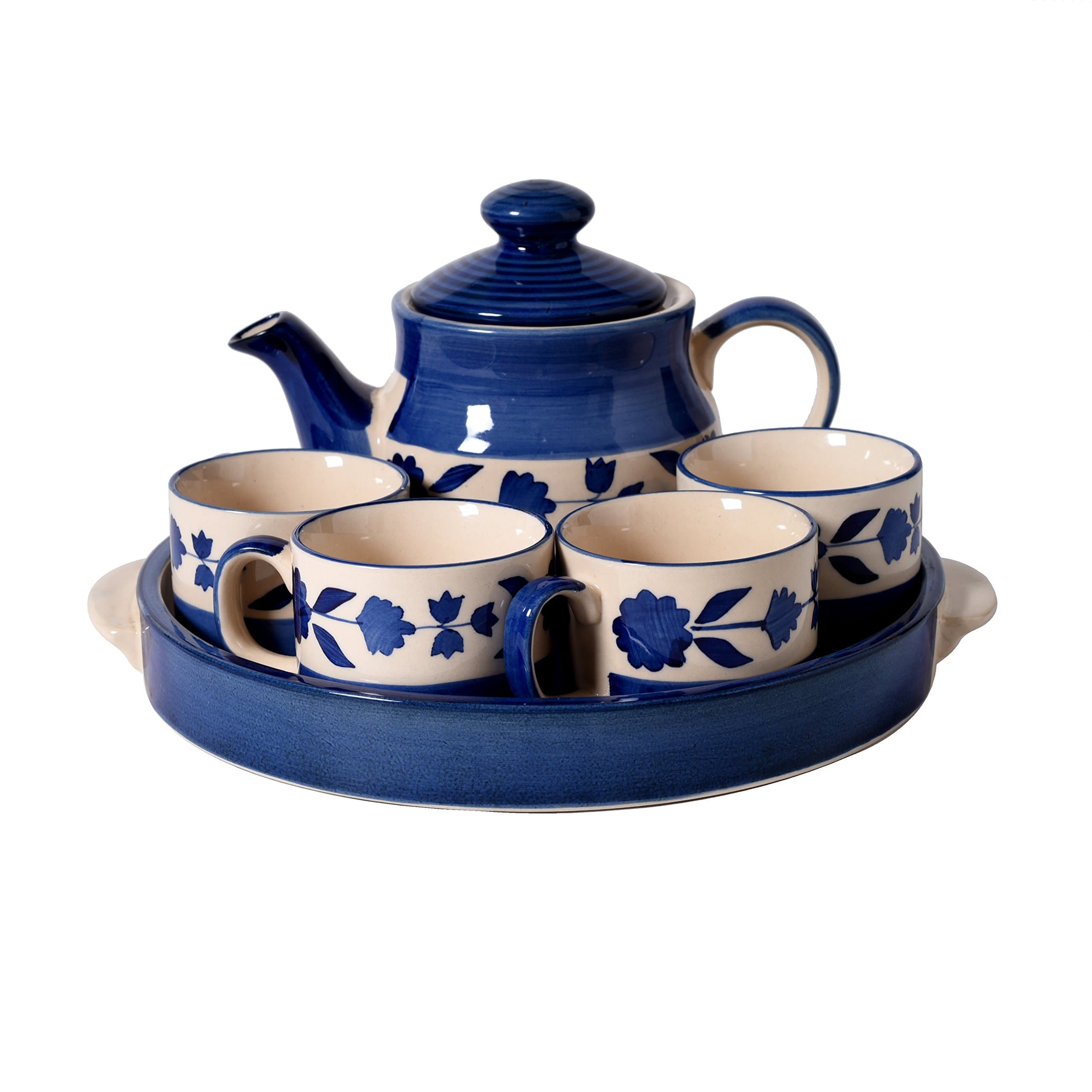 Kraftmania Ceramic Kettle and Cup Set 1 Kettle 1 Plate and 4 Cup Heat Resistant Kettle Capacity 575 ML and Cup Capacity 120 ML