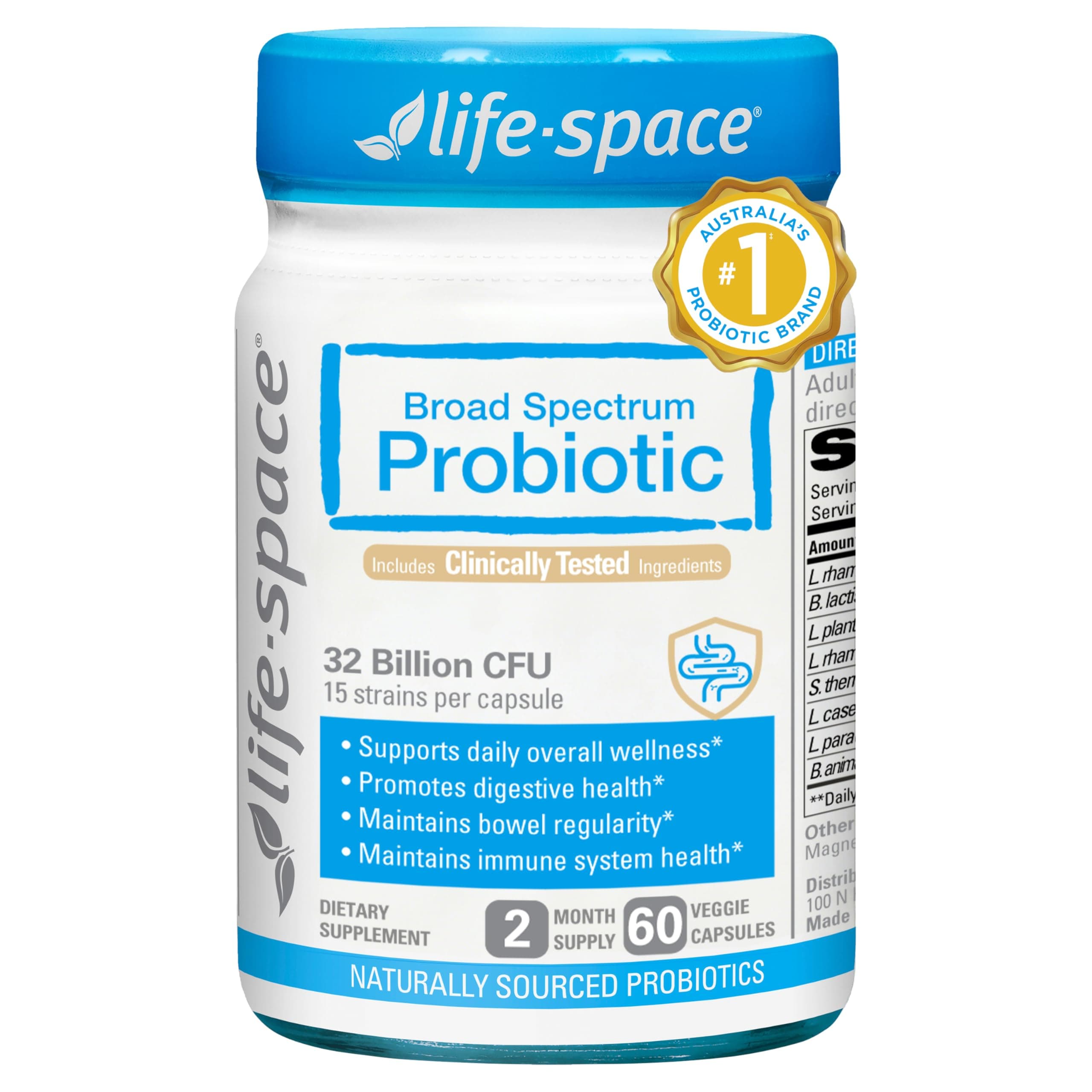 Premium Broad Spectrum Probiotics, 2 Month Serving, 32 Billion CFU & 15 Diverse Strains, Formulated for Daily Digestive Health & Immune Health, Probiotics for Women & Men, 60 Veg Capsules