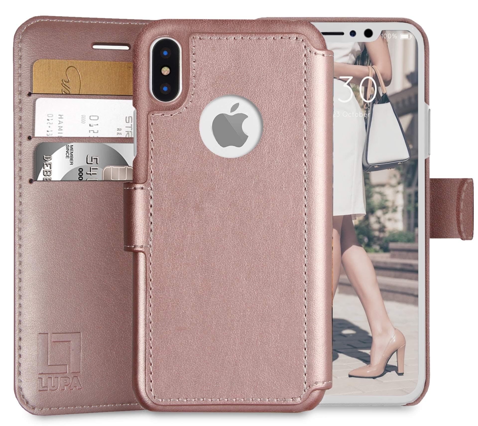LUPA iPhone Xs Max Wallet Case -Slim & Lightweight iPhone Xs Max Flip Case with Credit Card Holder - iPhone Xs Max Wallet Case for Women & Men - Faux Leather i Phone Xs Max Purse Cases – Rose Gold