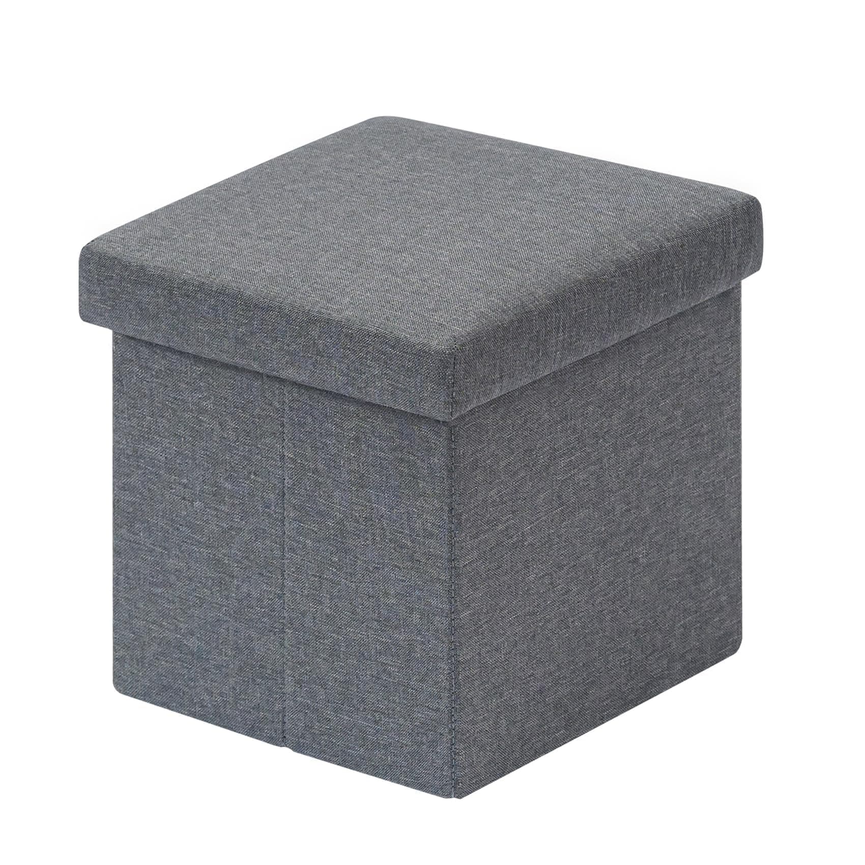 B FSOBEIIALEO Storage Ottoman Cube, Linen Small Coffee Table, Foot Rest Stool Seat, Folding Toys Chest Collapsible for Kids Grey 11.8"x11.8"x11.8"