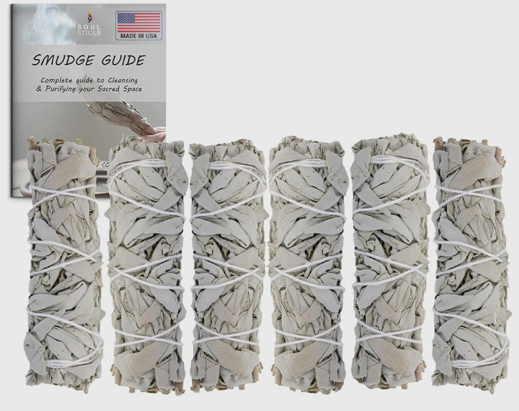 4" Organic White Sage Smudge Sticks (6 Pack) Smudging Incense Sticks for Stress Relief, Home Cleansing, Meditation & Smudging Rituals | Sustainably Sourced California White Sage Bundle