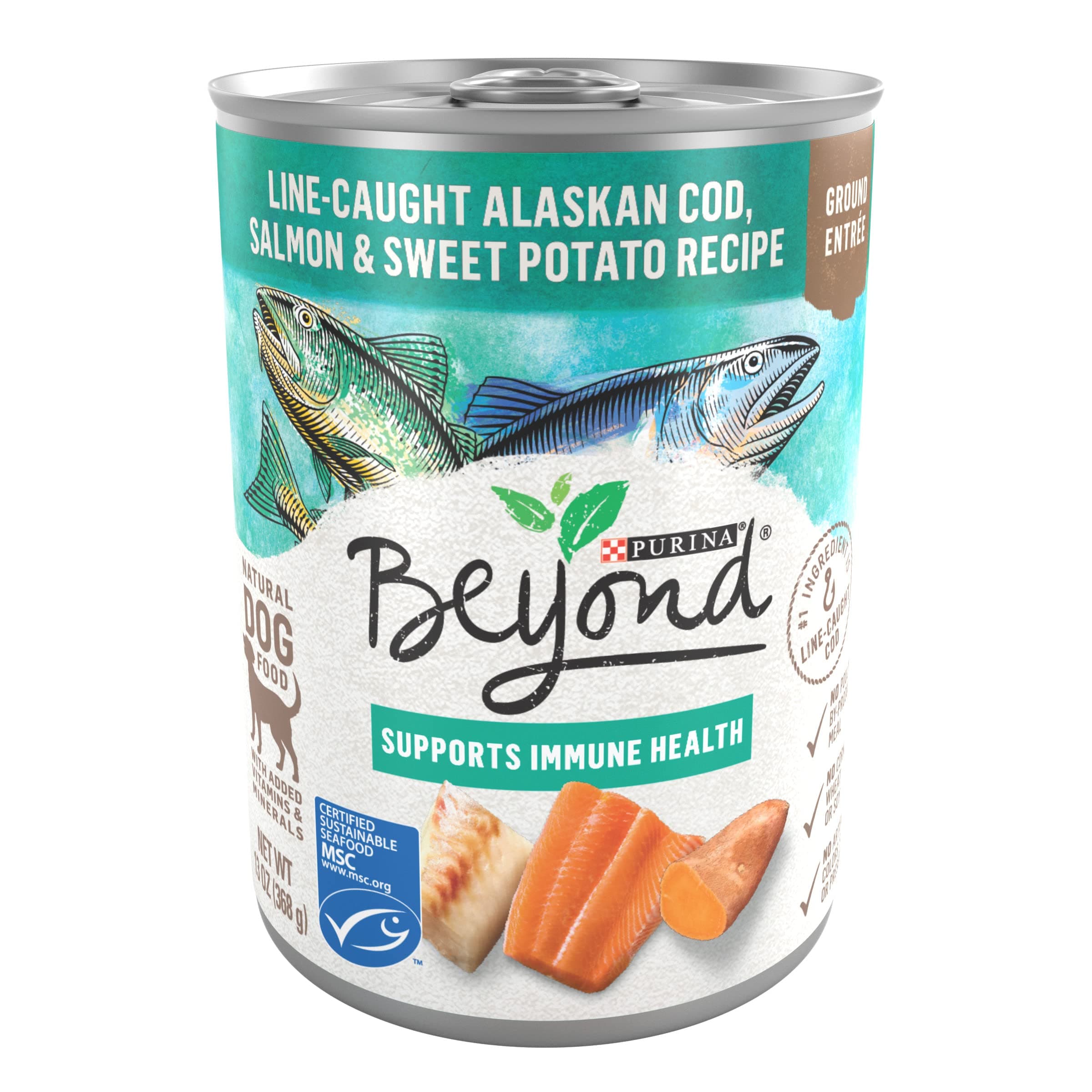 Purina Beyond Cod, Salmon and Sweet Potato Natural Ground Grain Free Wet Dog Food Pate - (Pack of 12) 13 oz. Cans.