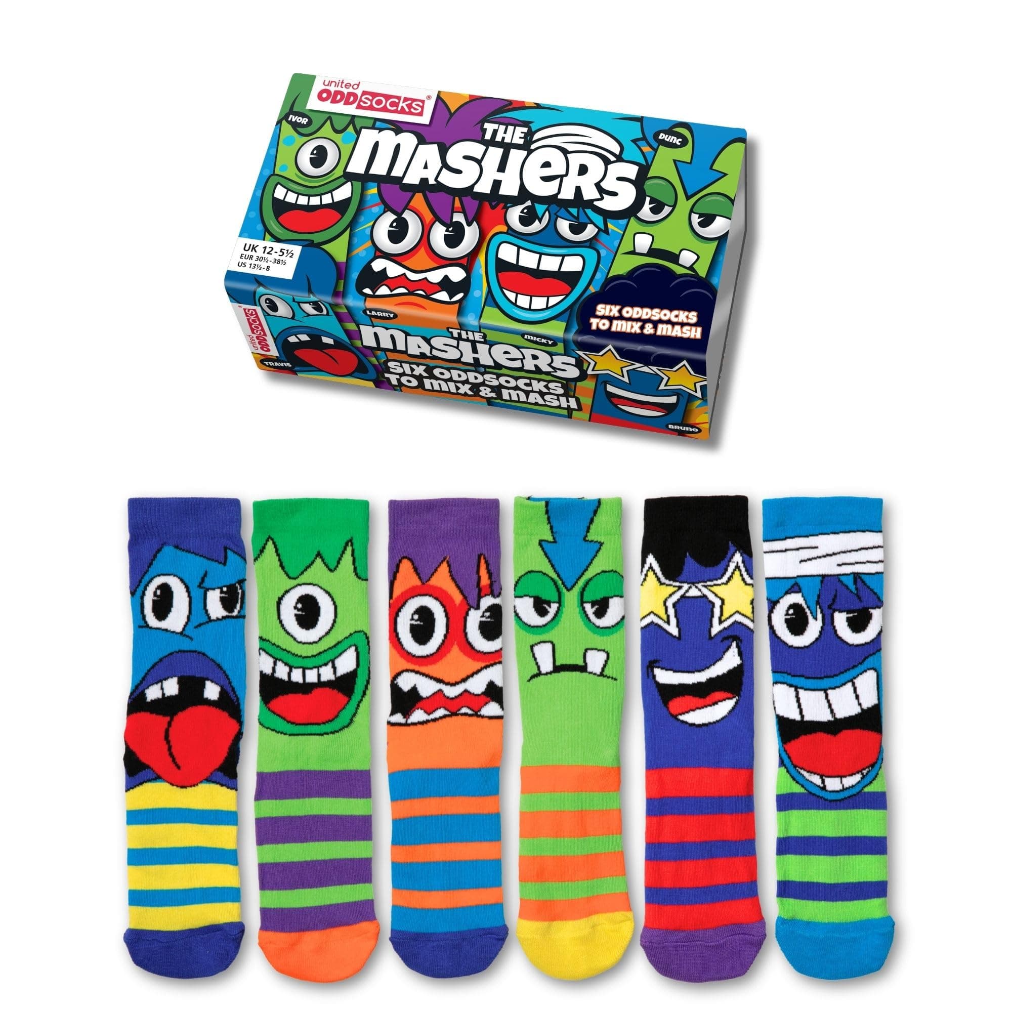 Mashers Box 6 Oddsocks Multicolor For Boys UK 12-6 EUR 30.5-39 US 12.5-7