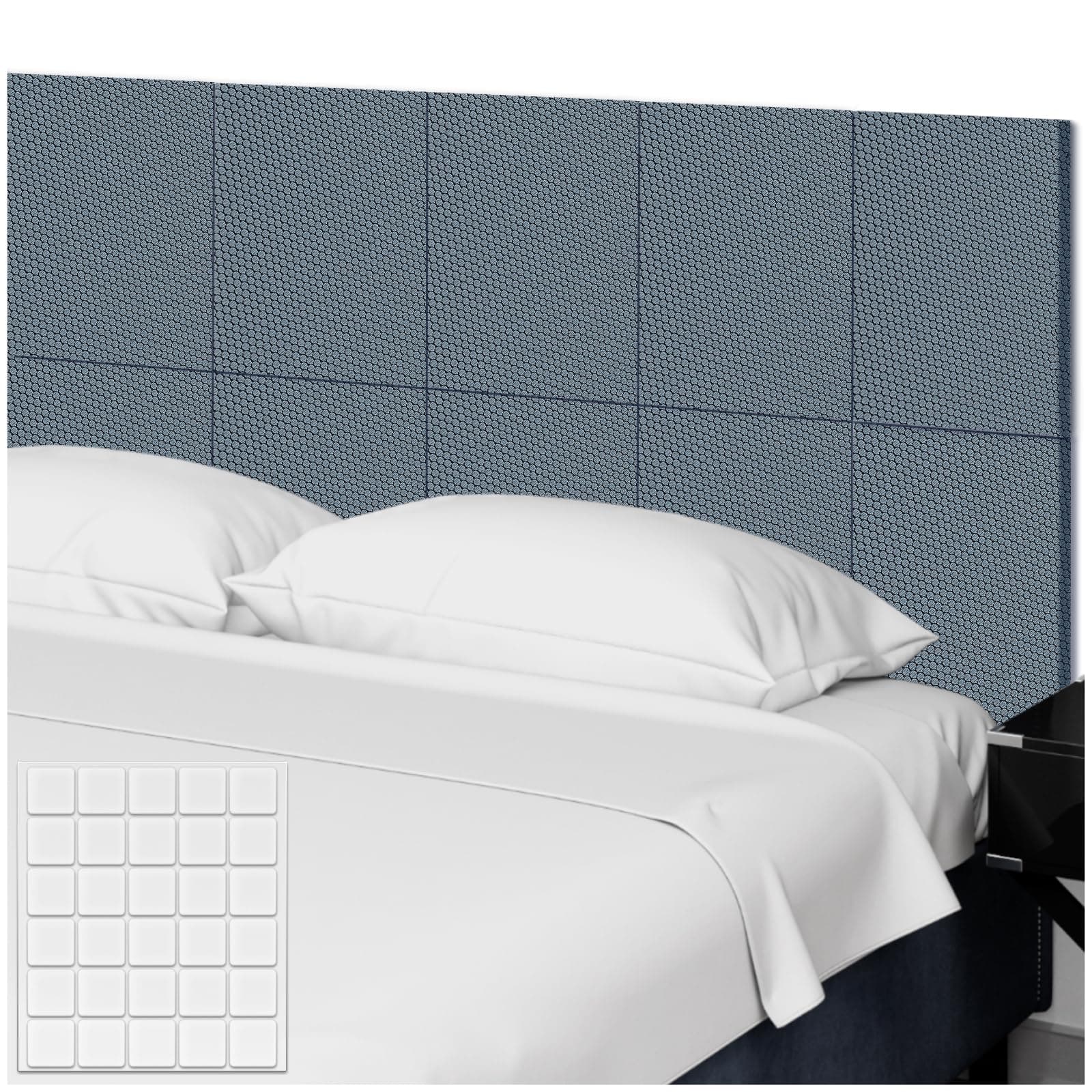 TroyStudio Adjustable Bed Headboard, 16 x 12 x 0.6 Inches 4 Pcs Felt Upholstered Wall Mounted Panels with 30 Tapes, Fabric Dorm Padded Cushion Headboard for King Queen Anti-Collision Padding