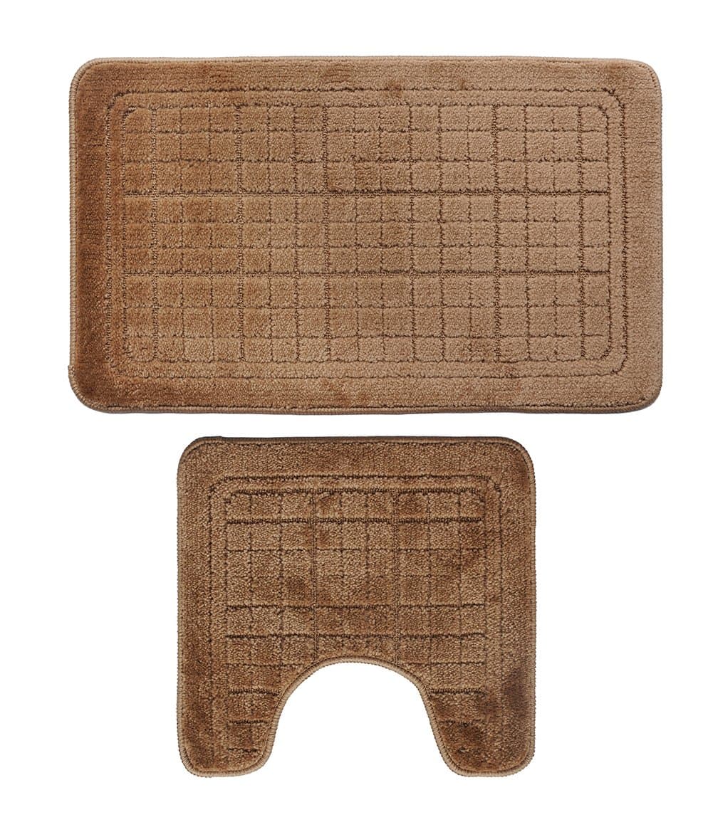 Waroom Home Bathroom Mats Set 2 Piece, Extra Soft Latex Backing Non Slip Bathroom Rug Mat Adds Safety and Comfort to Any Bathroom (Beige)