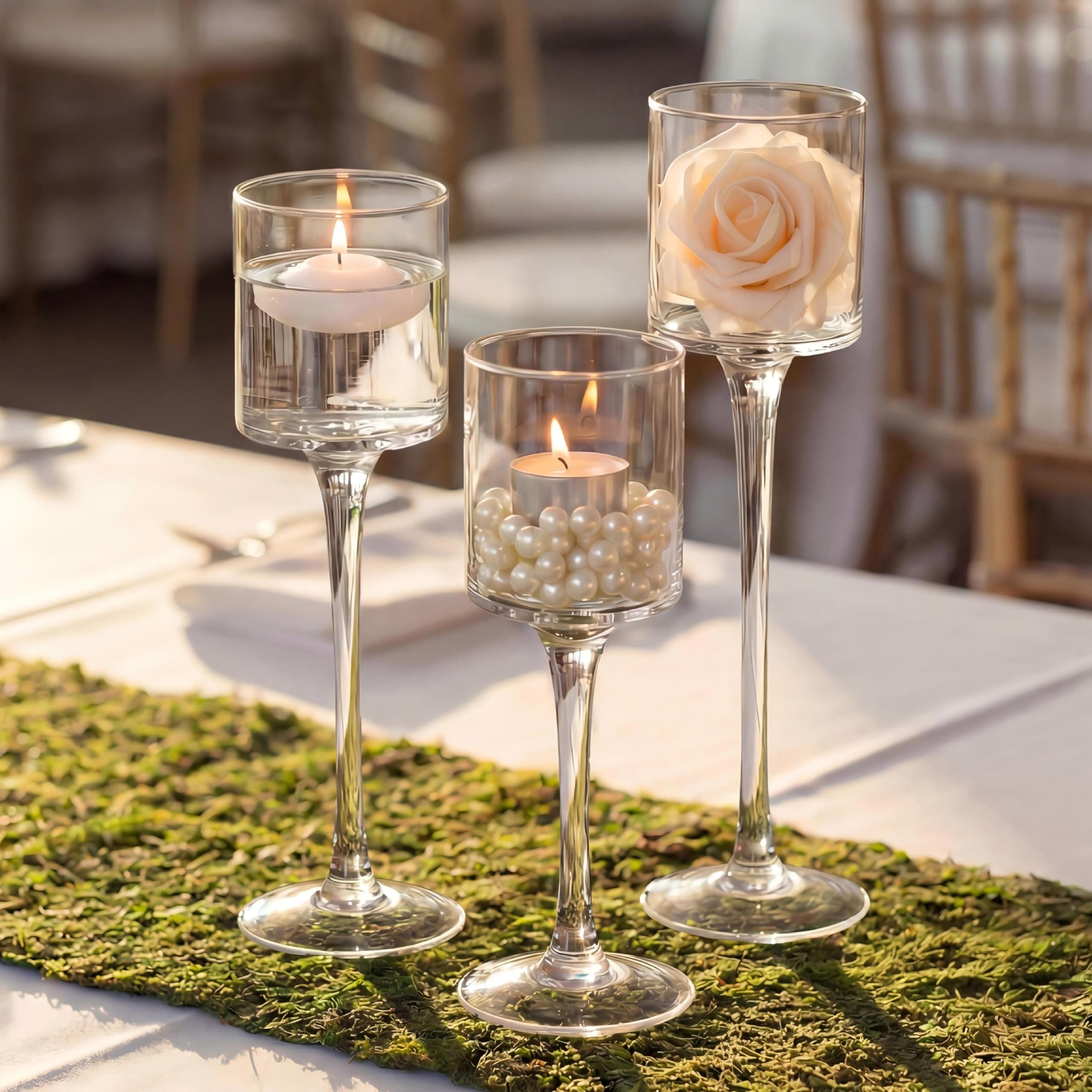Tea Light Candle Holders - 3 Pcs Glass Candle Holder For Tealight & Floating Candles, Tall Elegant Pillar Candle Holder For Wedding Party Table Christmas Centrepieces Living Room Home Decor
