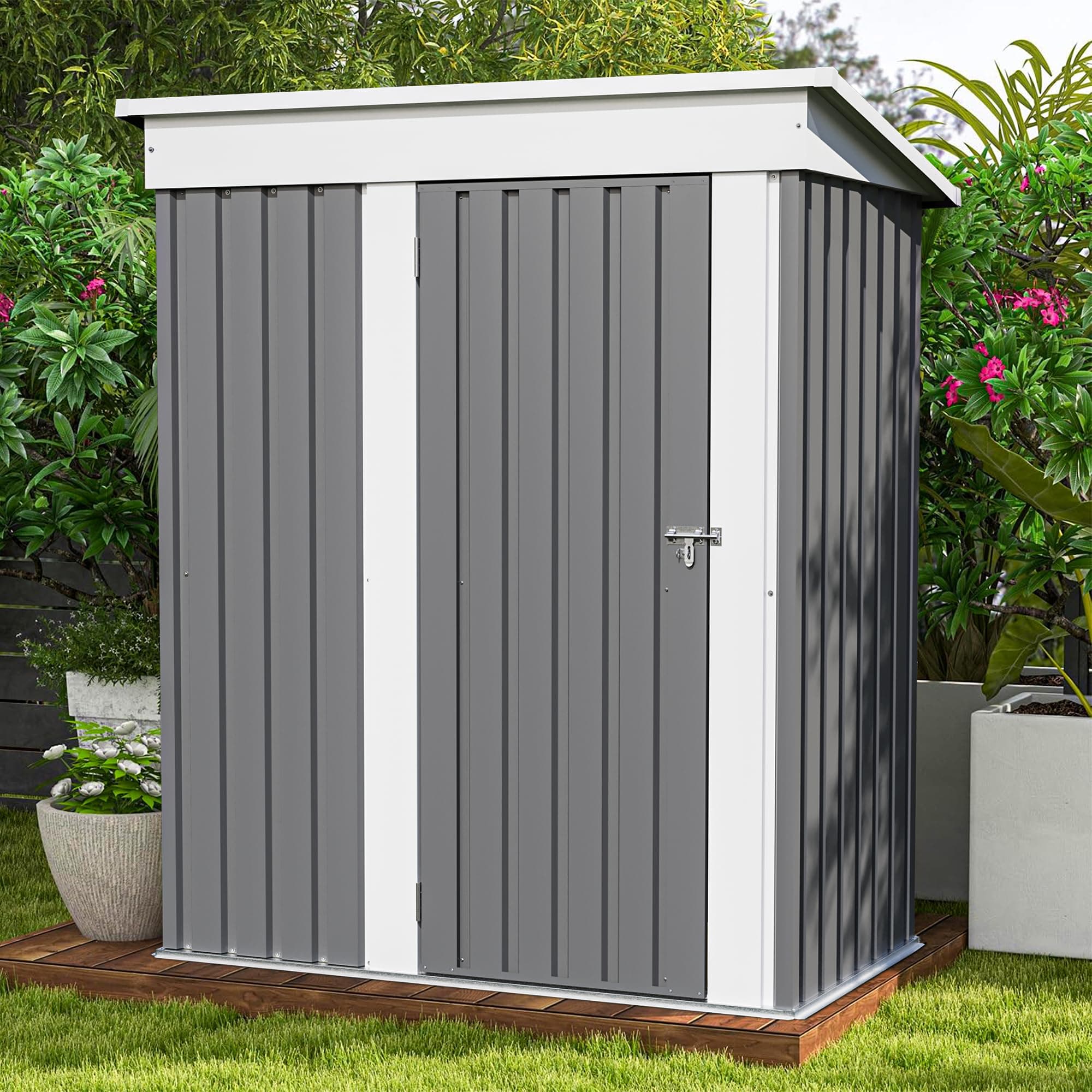 Patiowell 5x3 FT Outdoor Storage Shed, Garden Tool Shed with Sloping Roof and Lockable Door, Metal Shed for Backyard Garden Patio Lawn, Gray