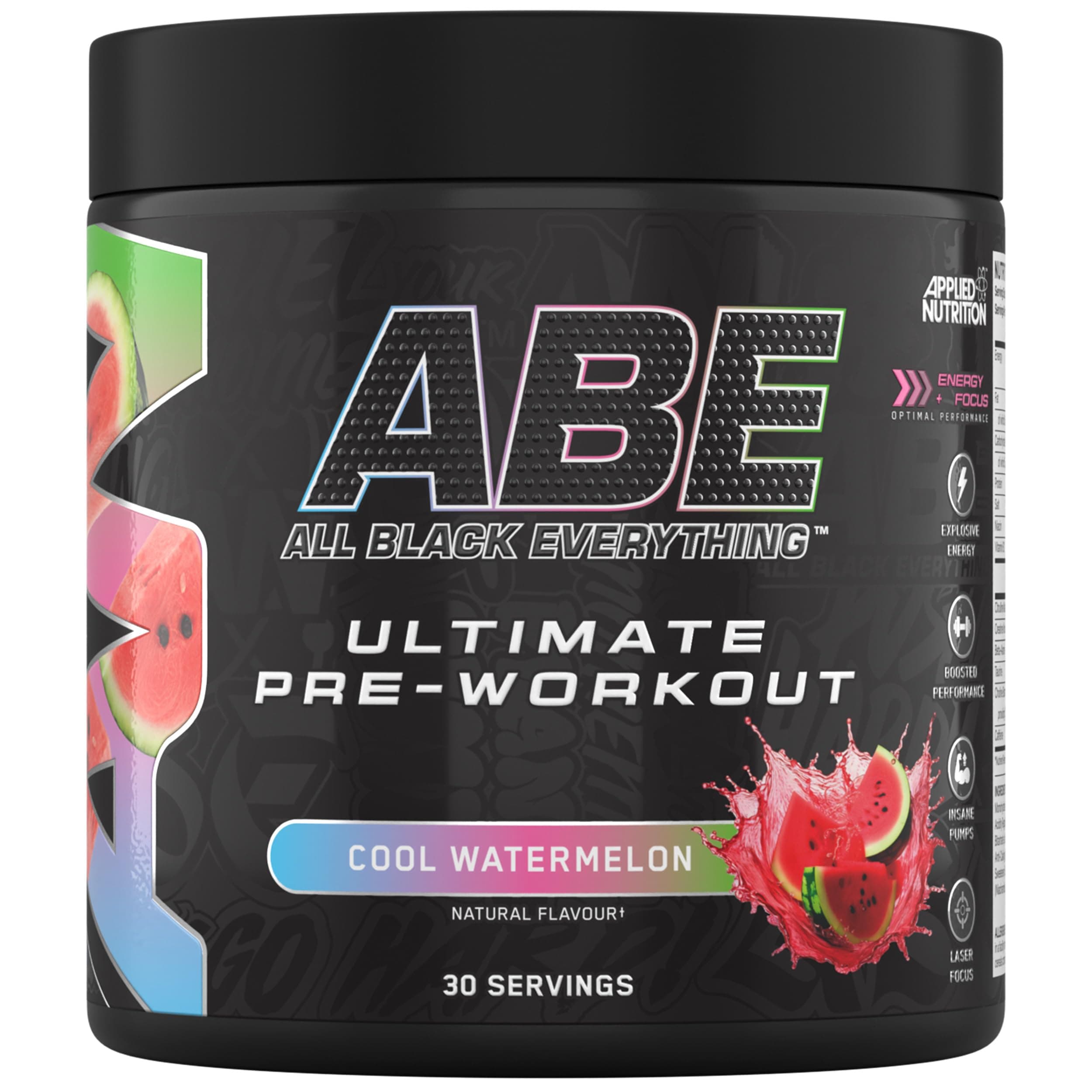 Applied Nutrition ABE Pre Workout - All Black Everything Pre Workout Powder, Energy & Physical Performance with Citrulline, Creatine, Beta Alanine (375g - 30 Servings) (Cool Watermelon)