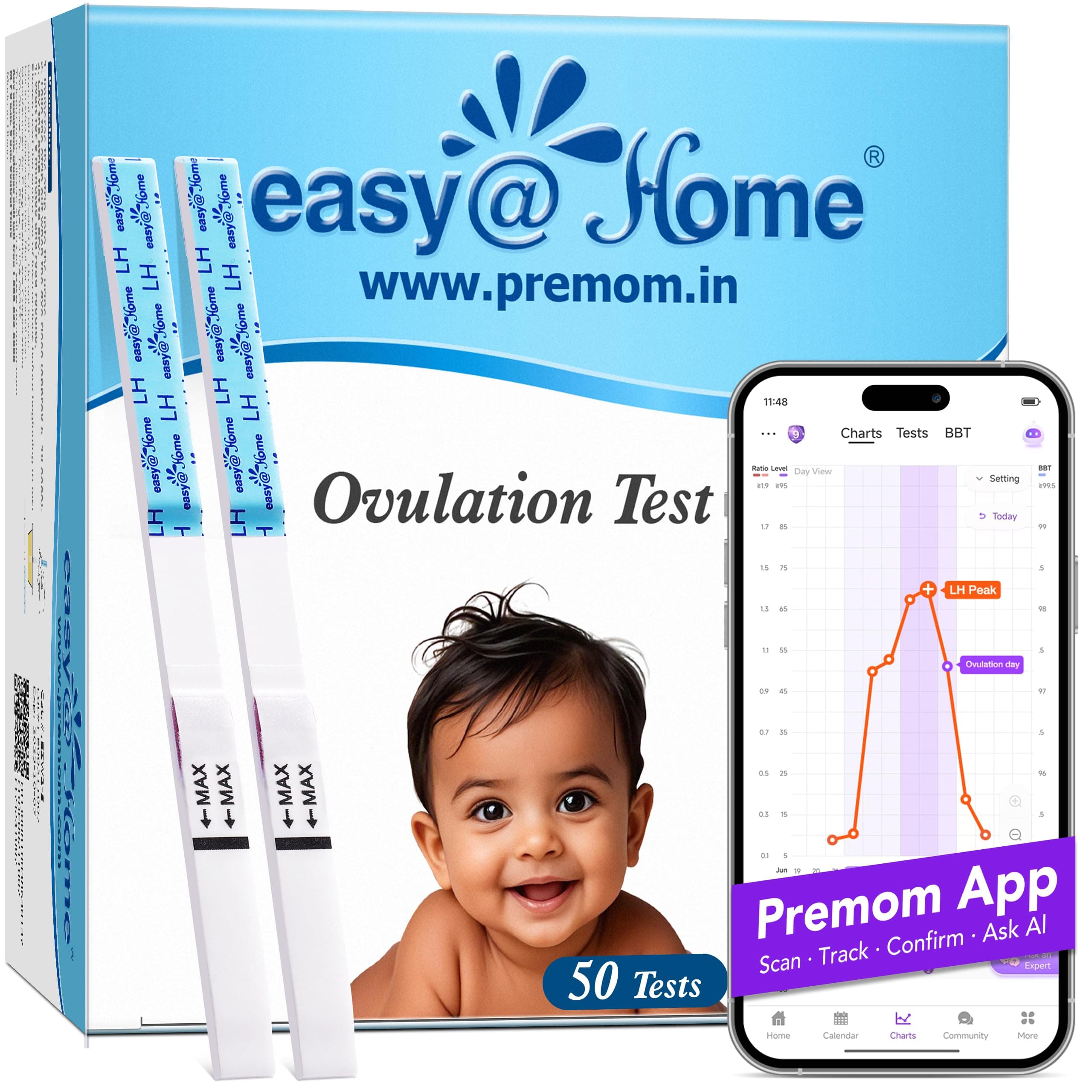 - Ovulation Test Strips: 50 LH Kit for Women to Track Fertility - Get Precise LH Detection in 5 Mins - Easy Home Testing with Ovulation Predictor Premom App Support