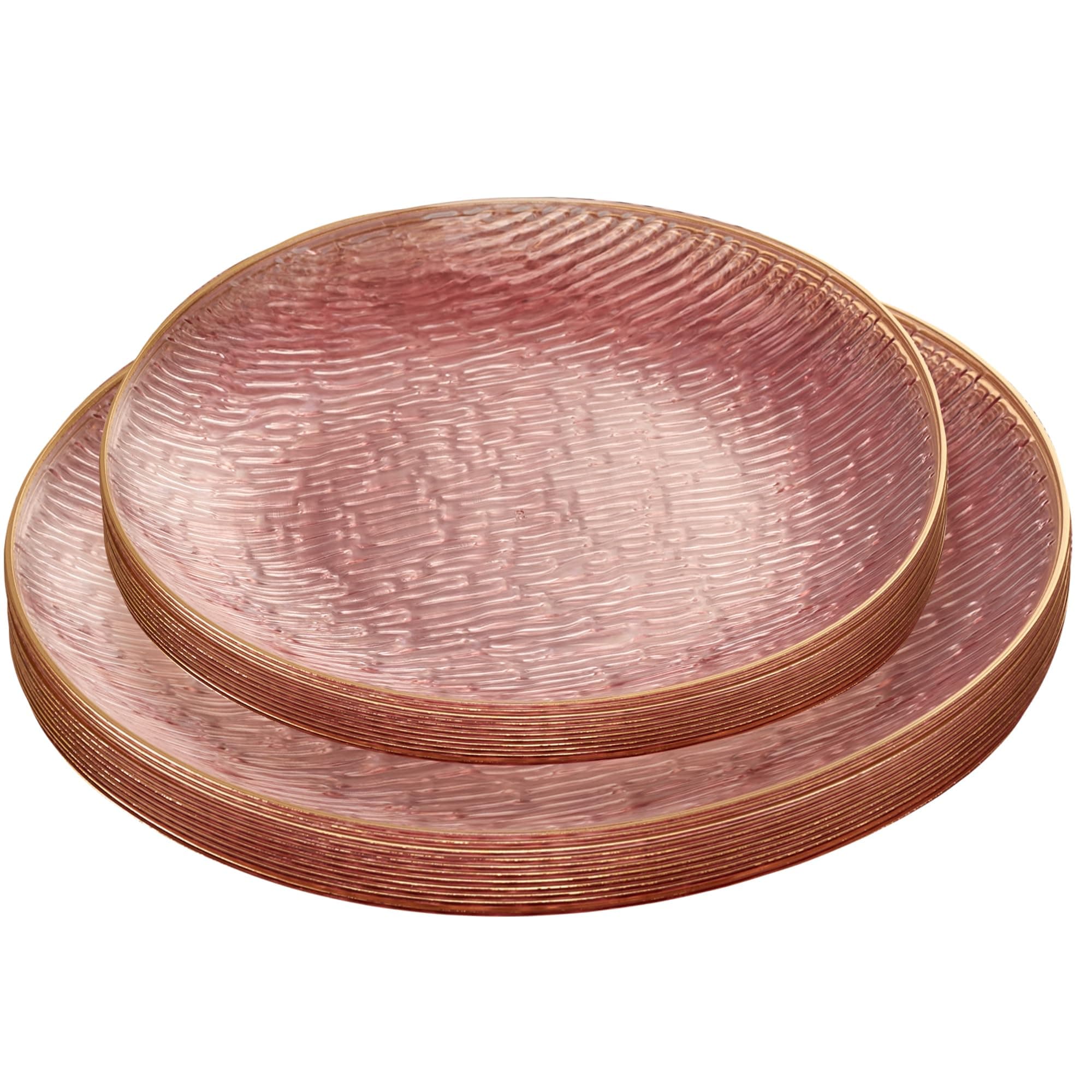 PLASTICPRO 24 Pieces Elegant Plastic Plates for Party Pink with Gold Rim Includes 7" inch and 10" inch Fancy Plastic Plates Disposable Dinnerware