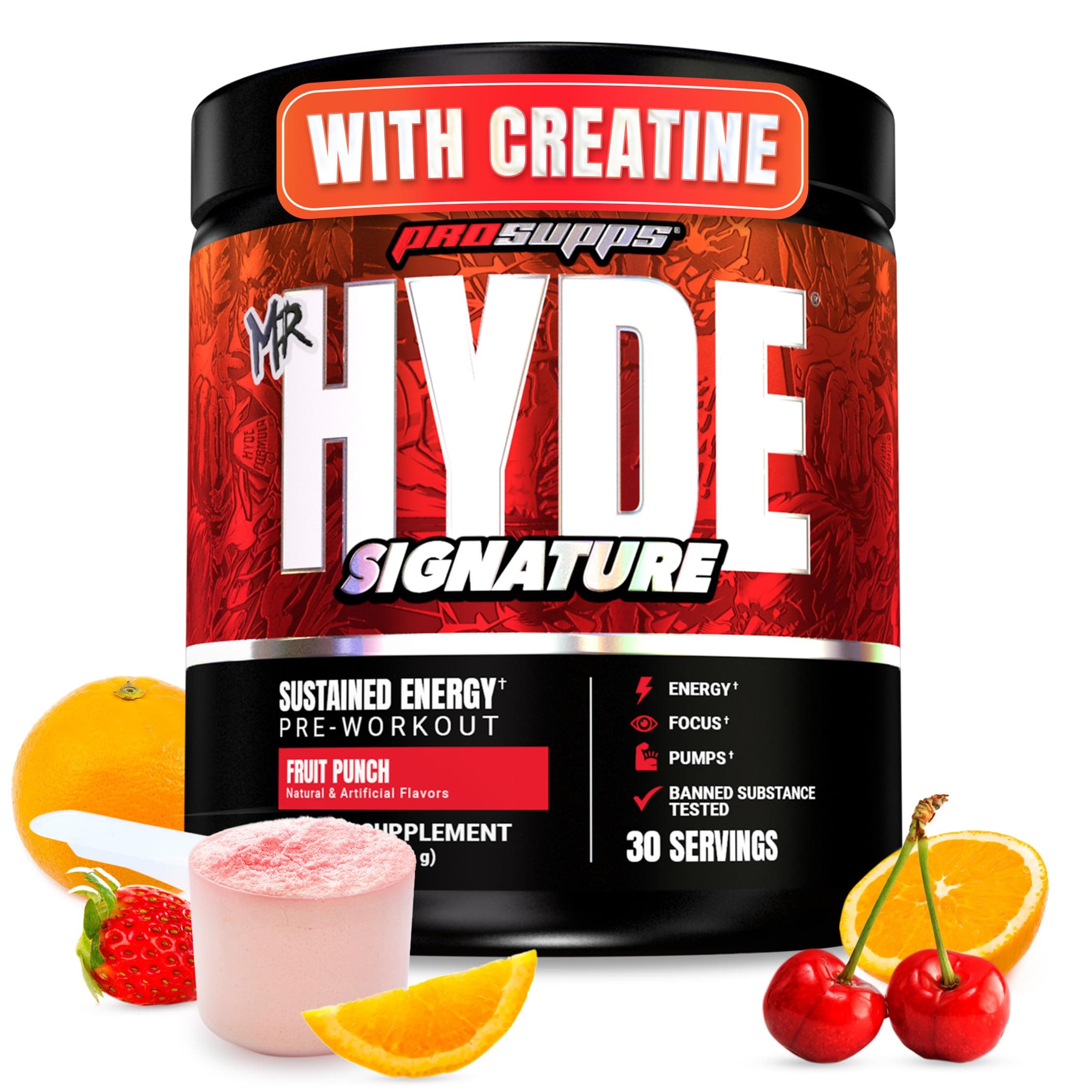 Mr. Hyde Signature Pre Workout Powder with Creatine, Beta Alanine & Caffeine (Fruit Punch, 30 Servings)