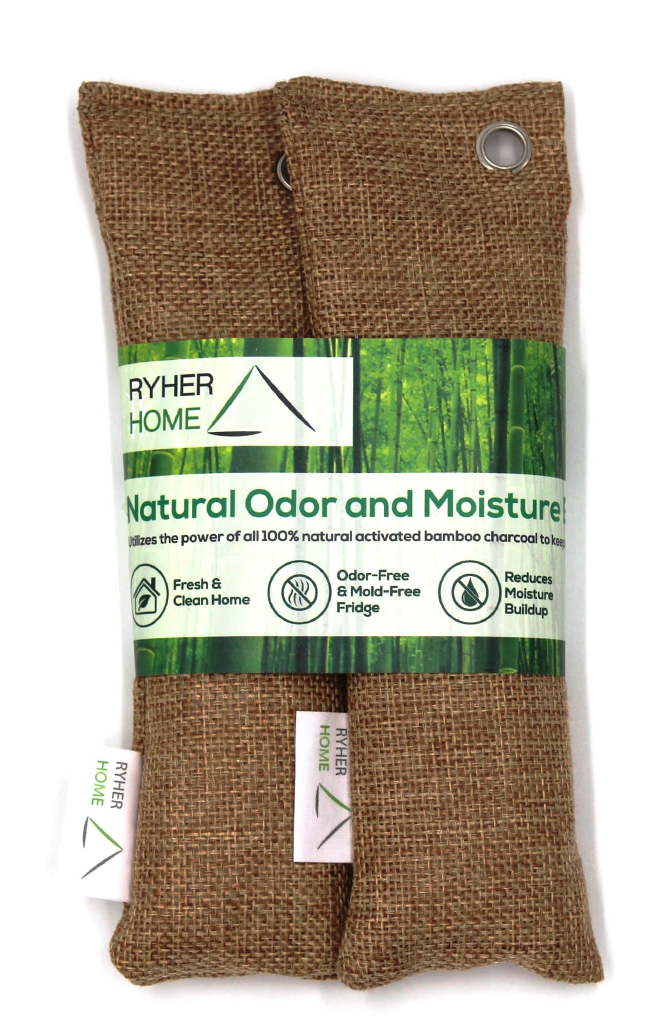 Ryher 2X Natural Bamboo Charcoal Shoe Deodorizer – Prevents Mold and Bacteria - Air Purifying Bags - Absorb and Eliminate Odor and Moisture for Shoes, Boots, Sneakers (Pack of 2) (Linen) (Brown)