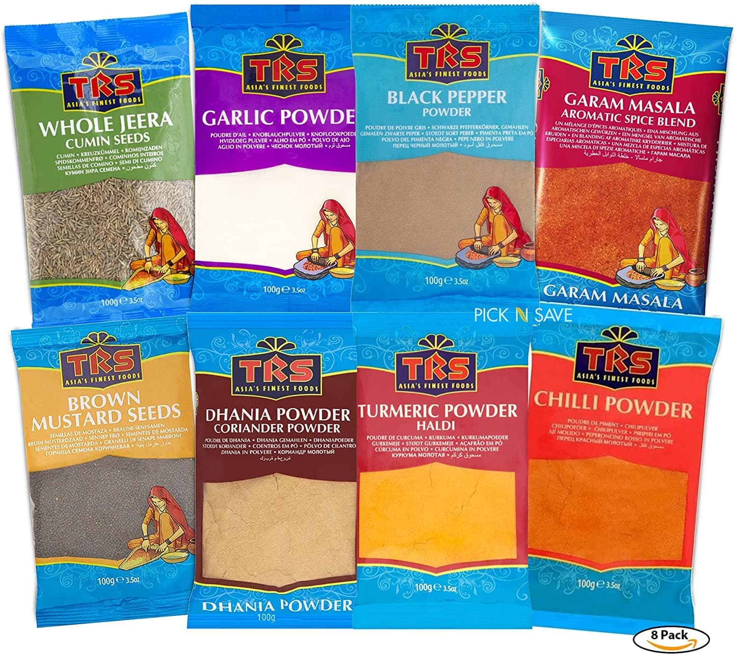 PNS Premium Spice Kits - Premium Quality - Perfect Refill for your Kitchen Spice Tins (Set of 8) (INDIAN SPICE KIT)
