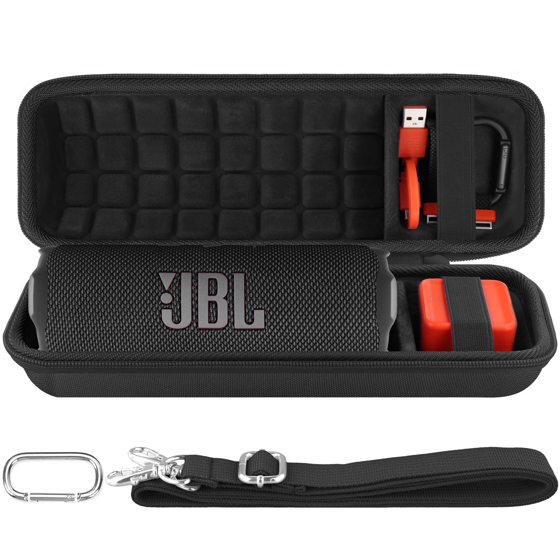 co2CREA Hard Travel Case for JBL Flip 7/6/5 Waterproof Portable Bluetooth Speaker (Black Case + Inside Black)
