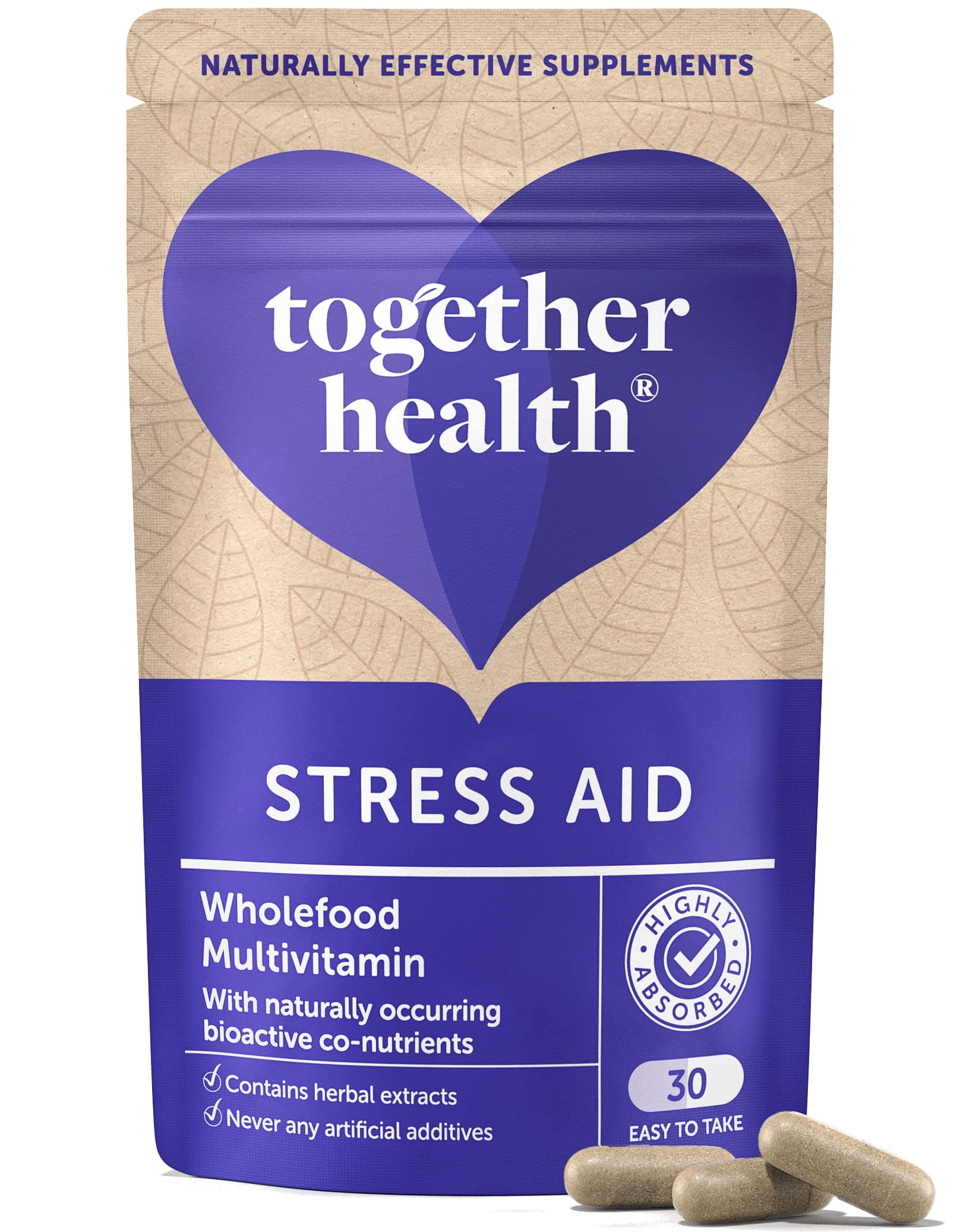Stress Aid Complex – Together Health – 5 Essential B Vitamins – Schisandra, Ashwagandha & Rhodiola – Ocean-Sourced Magnesium – Vegan Friendly – Made in The UK - 90 Vegecaps
