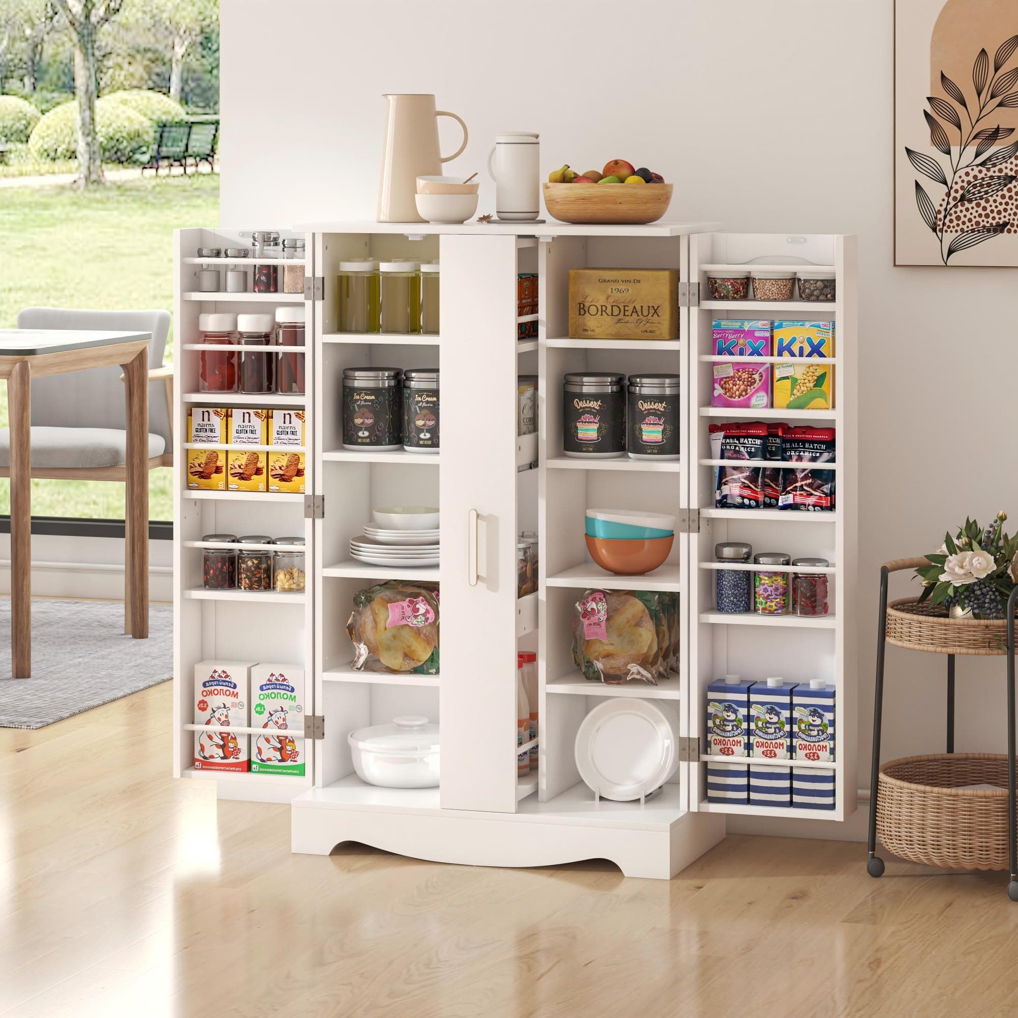 47" Kitchen Pantry Cabinet with Adjustable Shelves and Drawer, Buffet Cupboards Storage Cabinet for Home Office Use (White, 16" D x 30" W x 47" H)