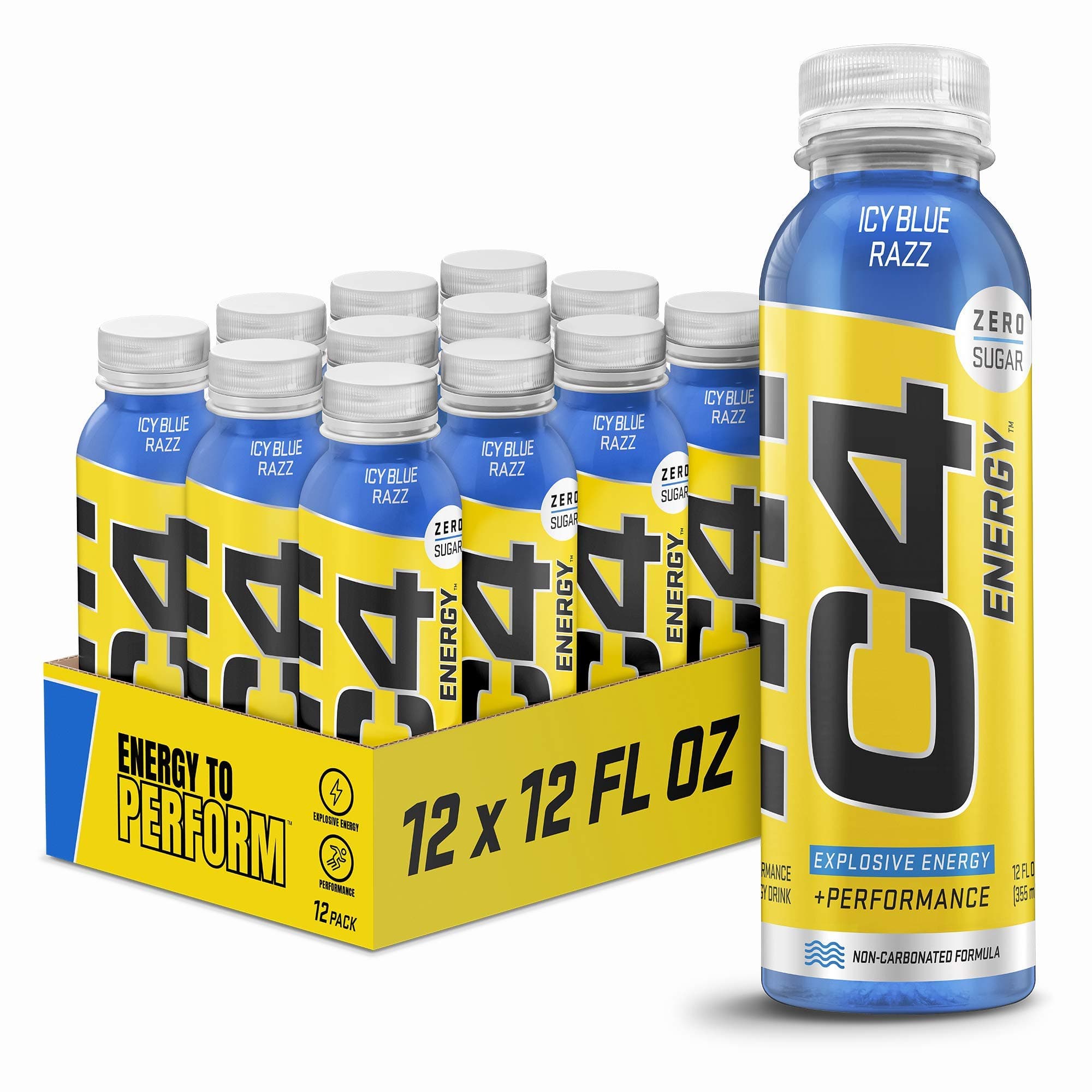 Energy Non-Carbonated Zero Sugar Energy Drink, Pre Workout Drink + Beta Alanine, Icy Blue Razz, 12 Fl Oz (Pack of 12)
