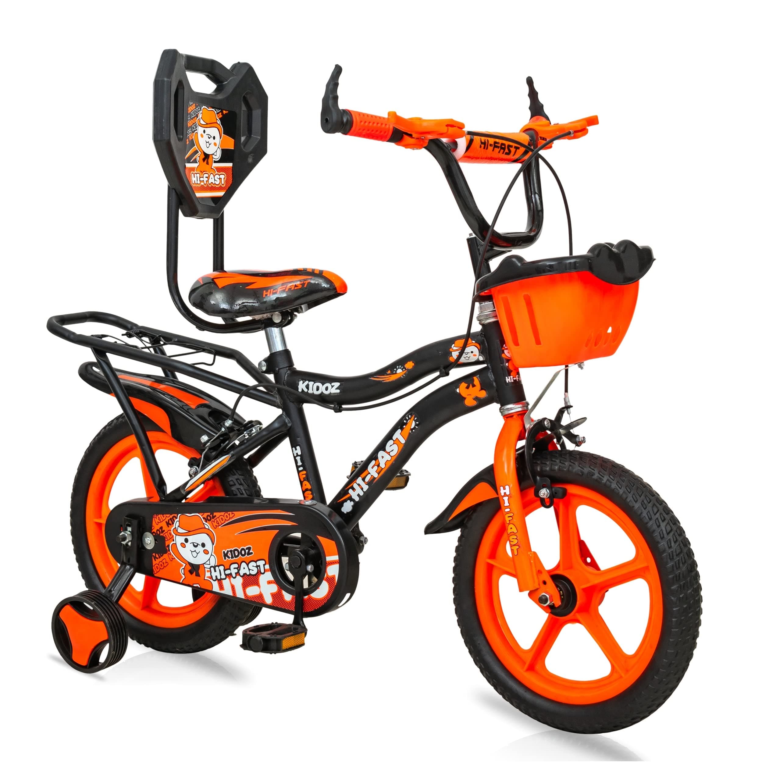 HI-FAST Kidoz Fun and Easy-Ride 14 Inch Cycles for Kids Ages 2-5 Years with Training Wheels and 95% Assembled, Rigid, Orange