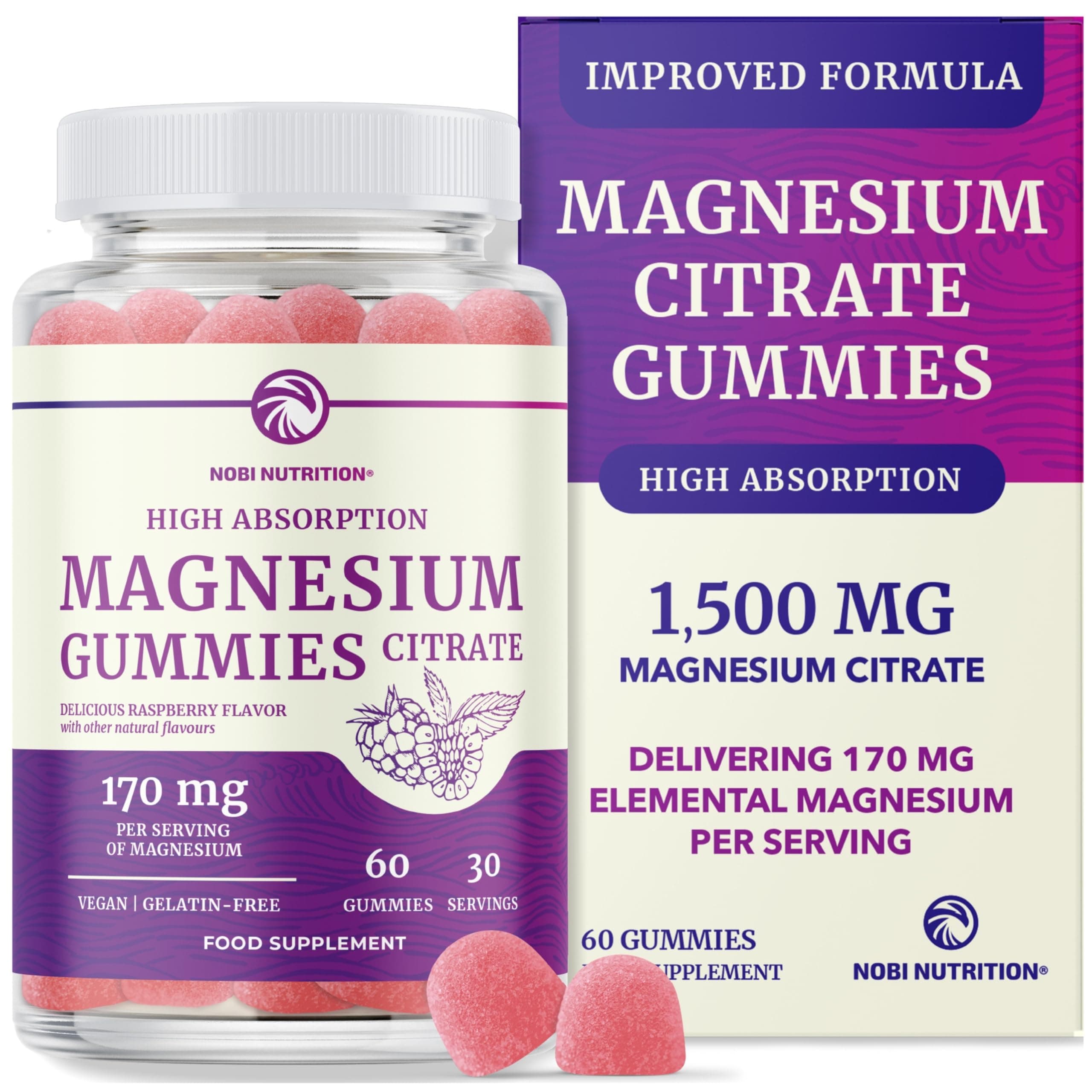 Magnesium Citrate Gummies | Extra Strength for Calm, Relaxation & Digestion | High Absorption Magnesium Gummies for Adults | Vegan, Non-GMO | Raspberry Flavour Mag Gummy | 60 Ct, 1 Month Supply