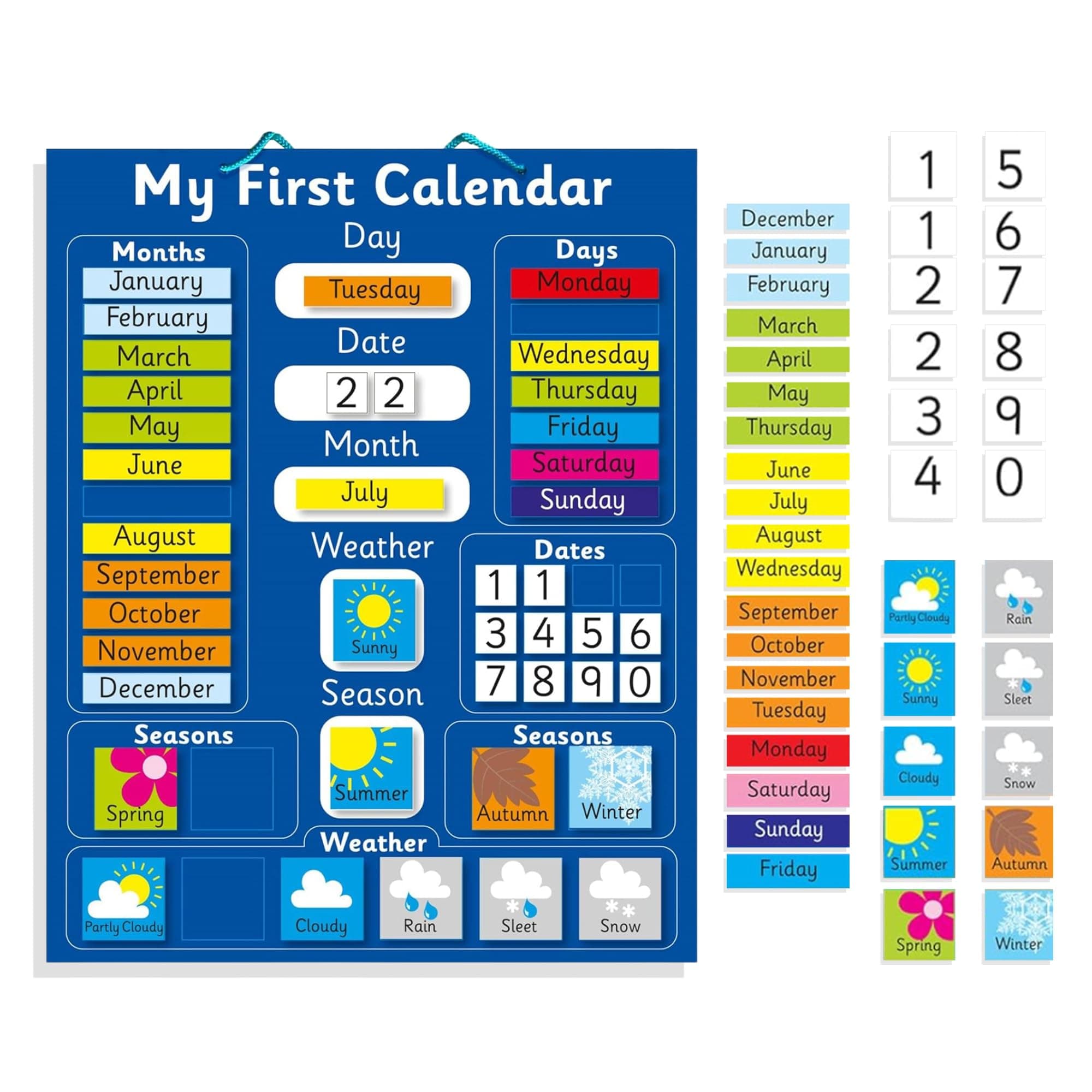 Fridge Magic Magnetic My First Learning Calendar - Blue Rigid board 16" x