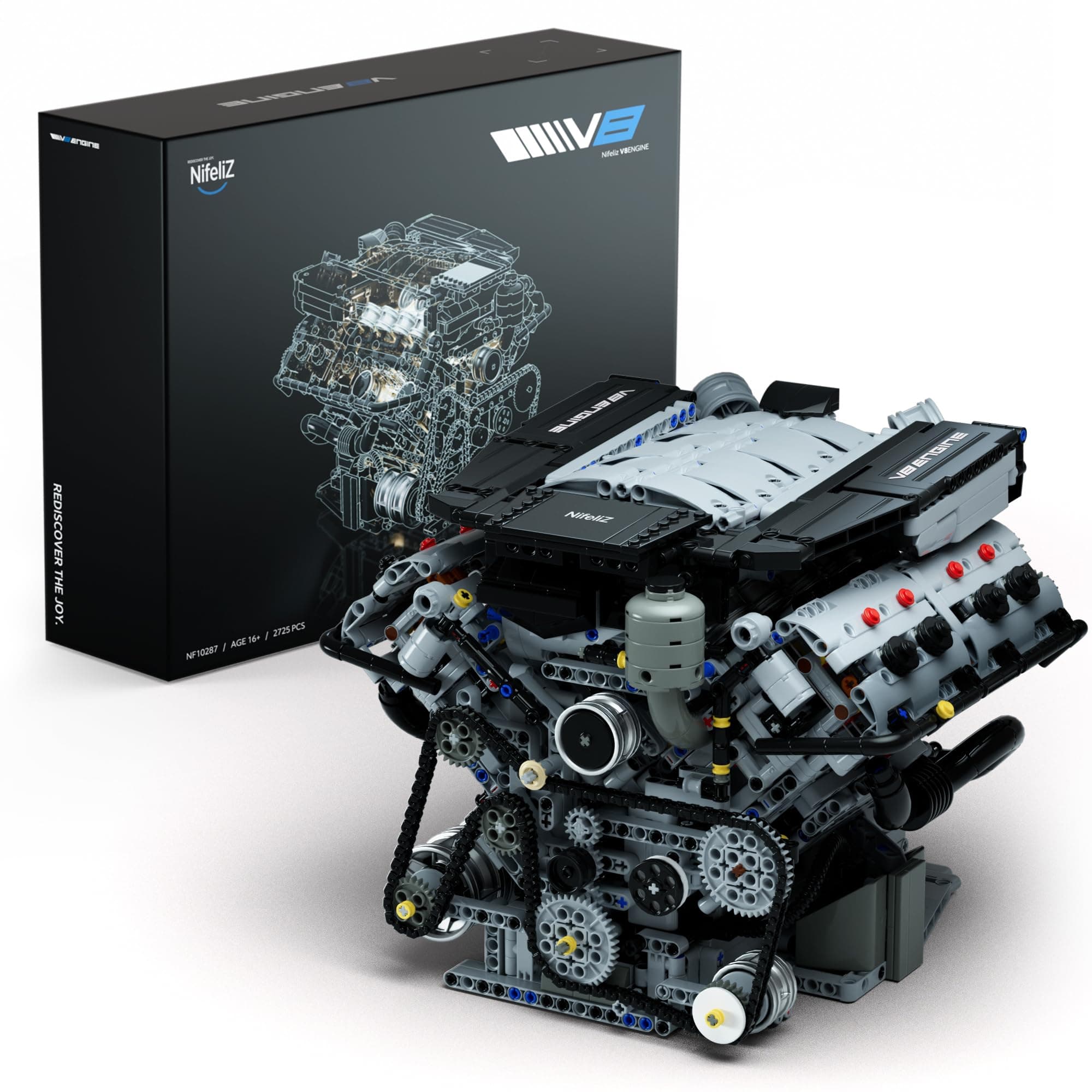 V8 Engine Building Set, Exclusive Advanced Collector's Engine Model to Build, Physical Science Experiment Toy for Adults, Home or Office Décor, Collectible Gifts (2725 PCS, NF10287)