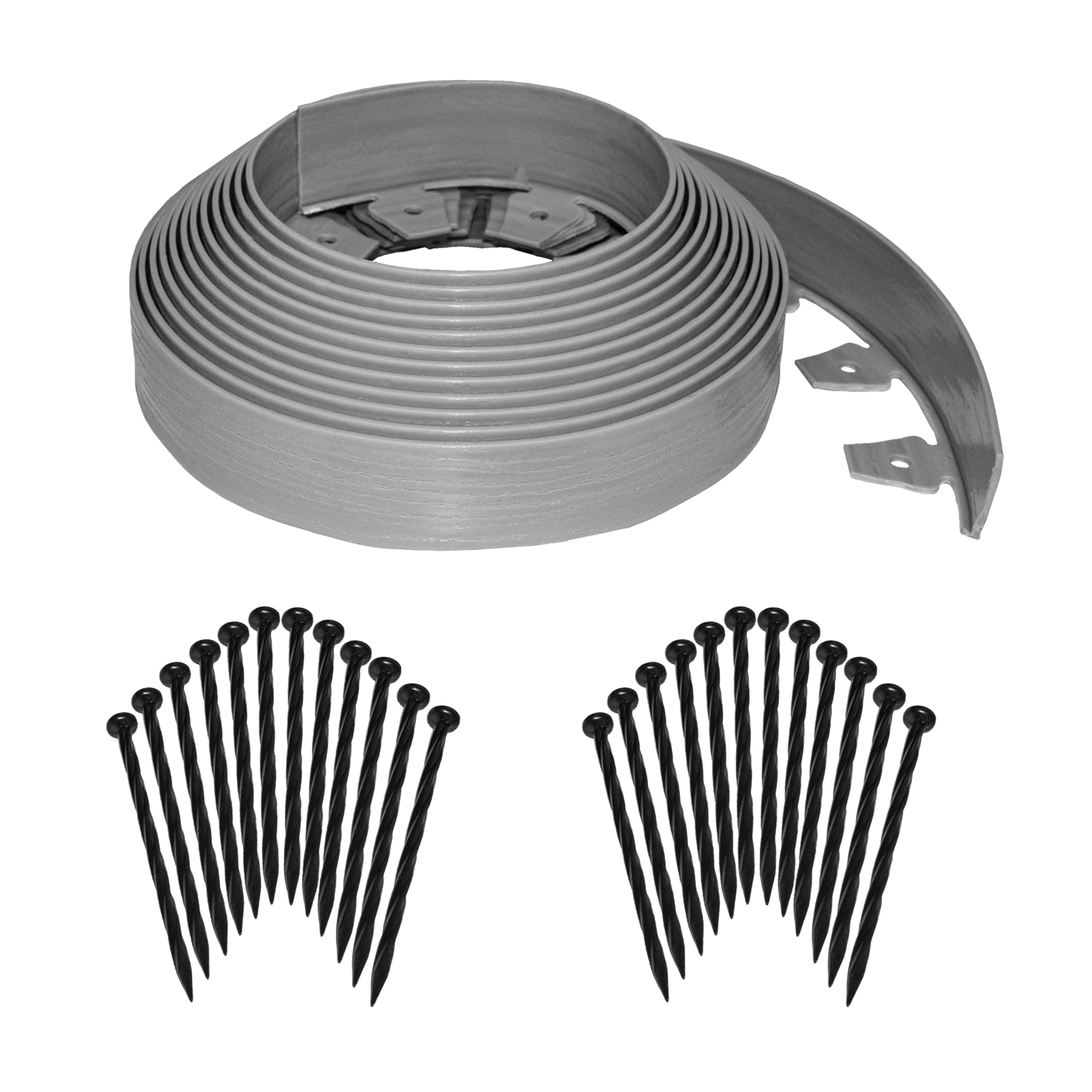 EasyFlex Tall Wall No-Dig Landscape Edging with Anchoring Spikes, 2.5 in. Tall Straight Top Plastic Garden Border with Woodgrain Texture, 40 Foot Kit, Gray (3220GYE-40C)