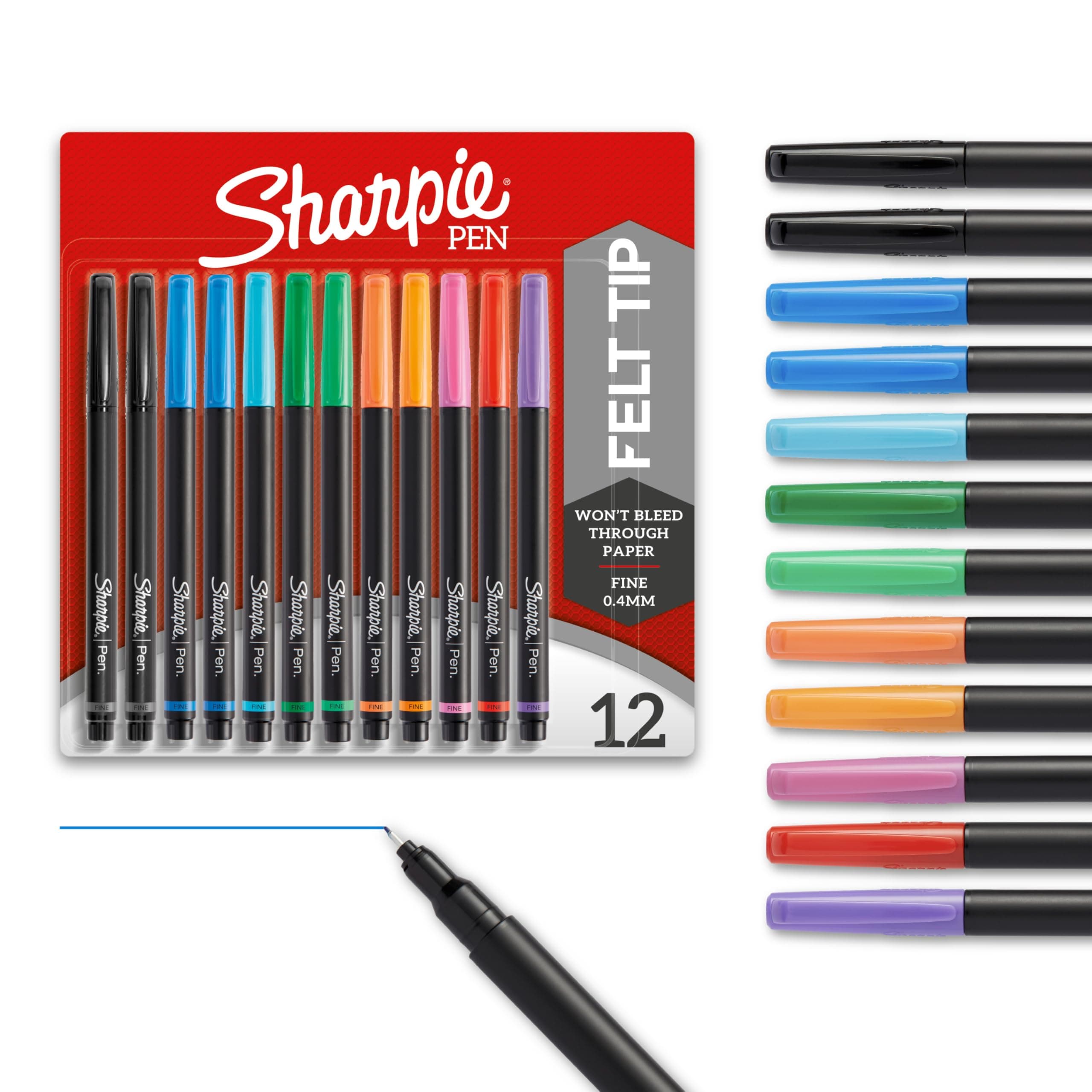 Felt Tip Pens, Fine Point Pens (0.4mm), Felt Tip Markers, Assorted Colors, 12 Count - Journaling, Art, Drawing, Markers
