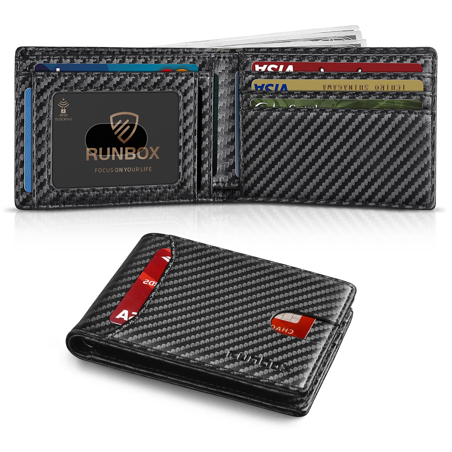 RUNBOX Top Layer Genuine Cowhide Leather Wallet for Men Slim Men's Wallet Money Clip RFID Wallet Gift Box, 1st