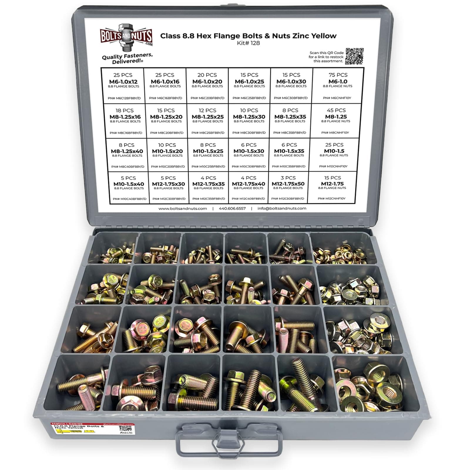 Metric Class 8.8 Hex Cap Flange Frame Bolts & Flange Nuts Assortment Kit - 383 Pieces!