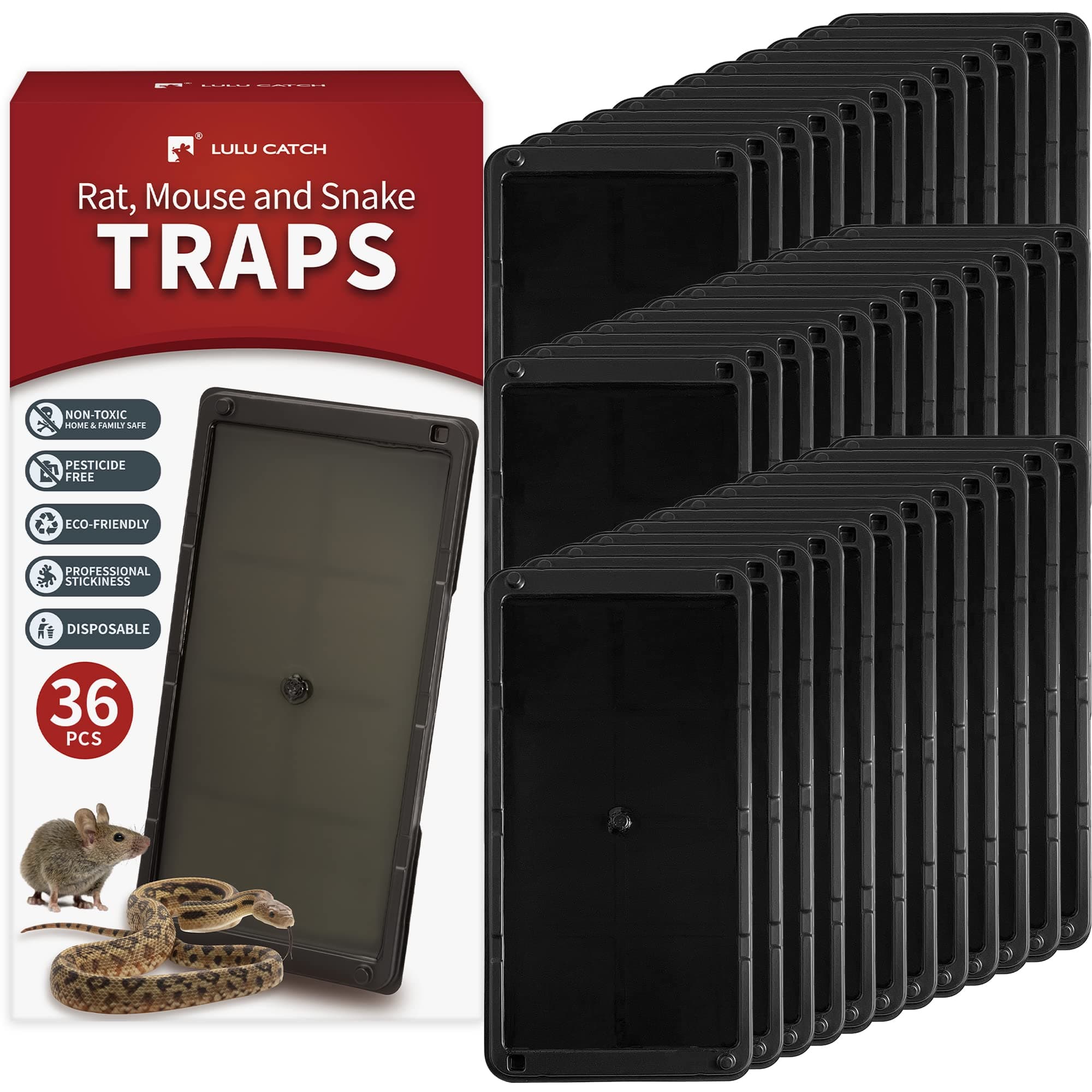 LULUCATCH Super Glue Traps 36 Pack for Mice & Snakes, Larger, Heavier Sticky Traps with Non-Toxic Glue. Sticky Mouse Traps Indoor, Easy to Set, Pet Safe Pest Control