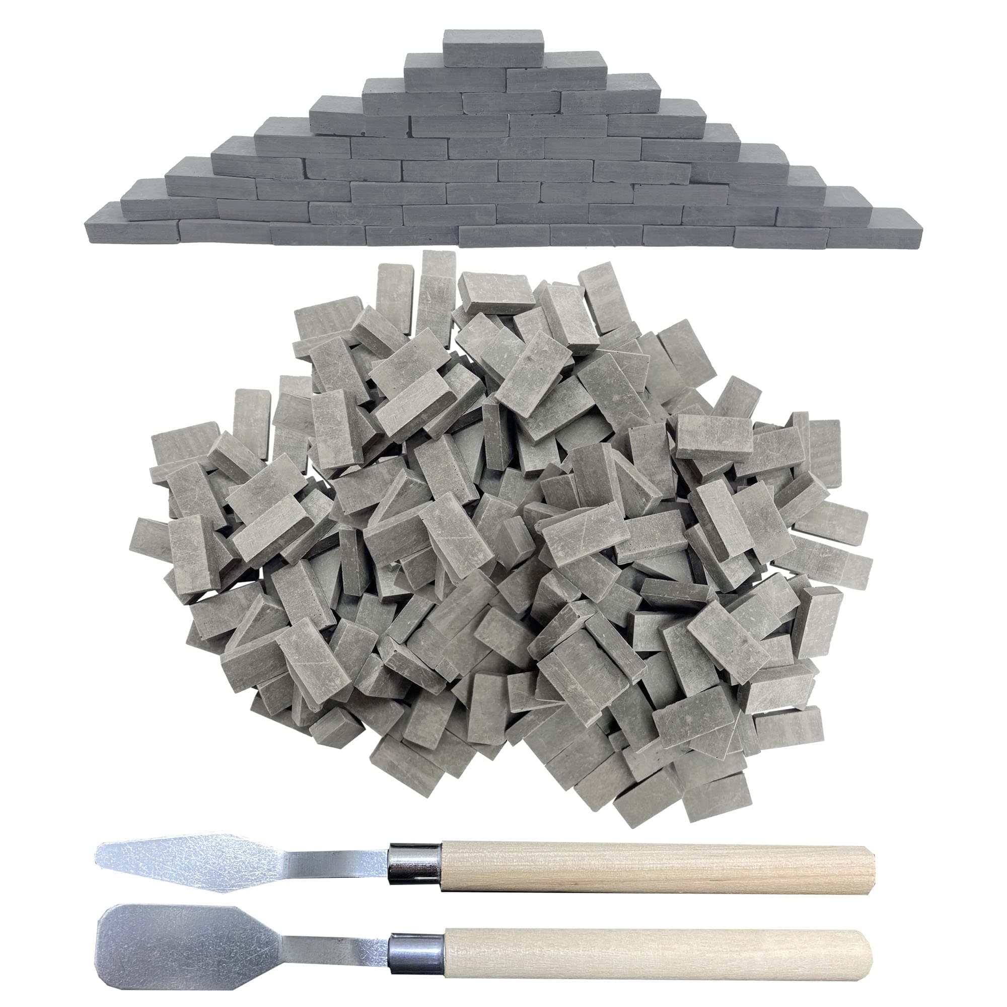 Woohome 350 PCS Gray Mini Wall Bricks Miniature Bricks Figurine Model Brick Building Set Fake Bricks with Scraper for Fairy Garden Landscaping Accessories, 1:16 Scale